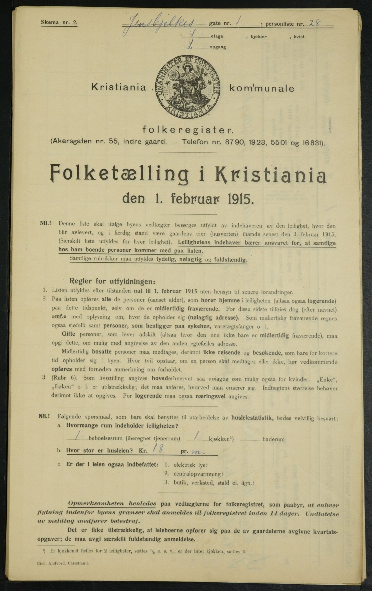 OBA, Municipal Census 1915 for Kristiania, 1915, p. 45004