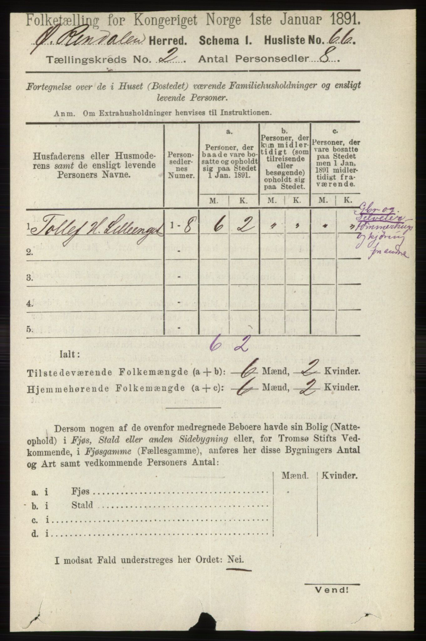 RA, 1891 census for 0433 Øvre Rendal, 1891, p. 399