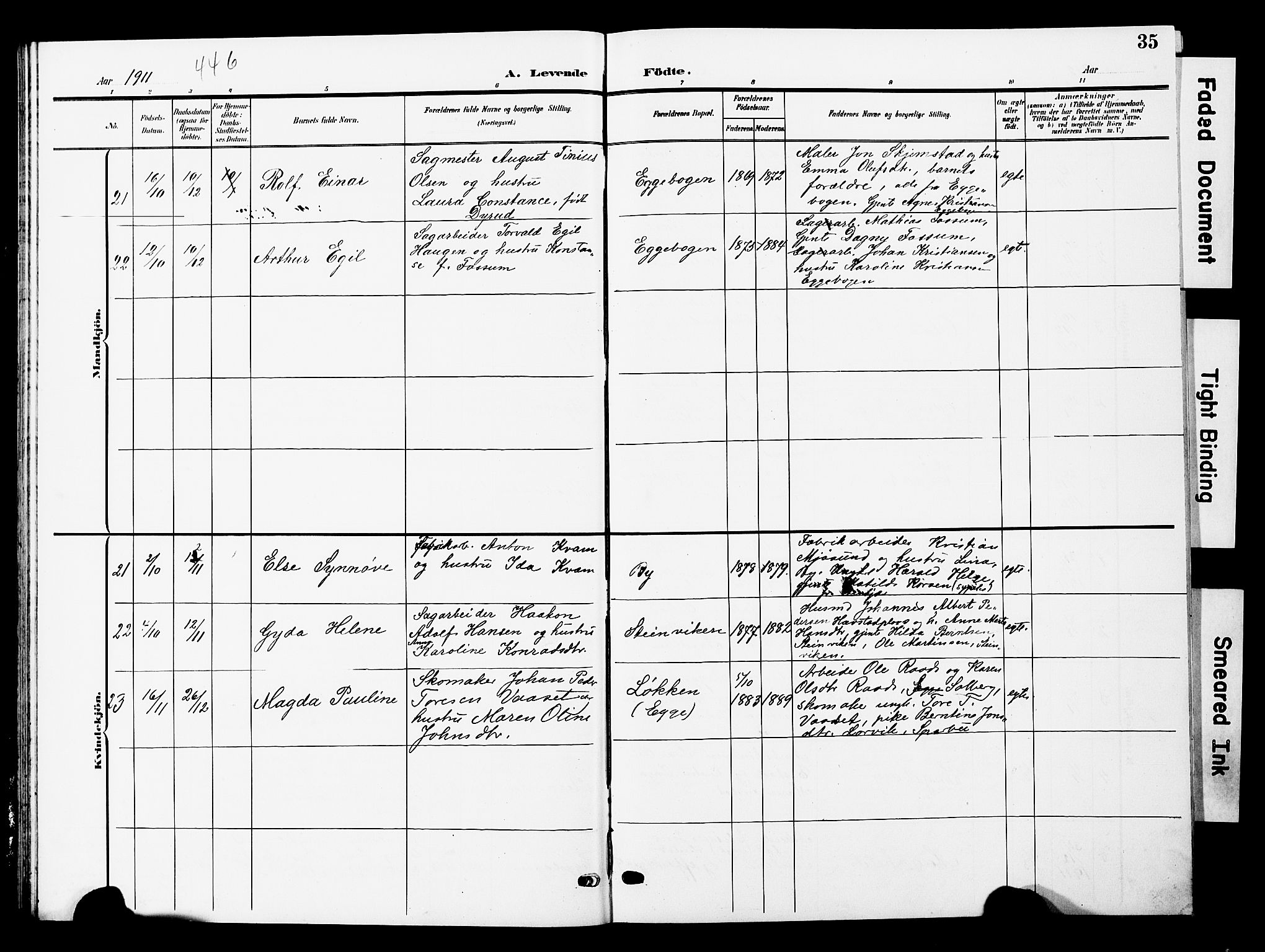 Ministerialprotokoller, klokkerbøker og fødselsregistre - Nord-Trøndelag, SAT/A-1458/740/L0381: Parish register (copy) no. 740C02, 1903-1914, p. 35