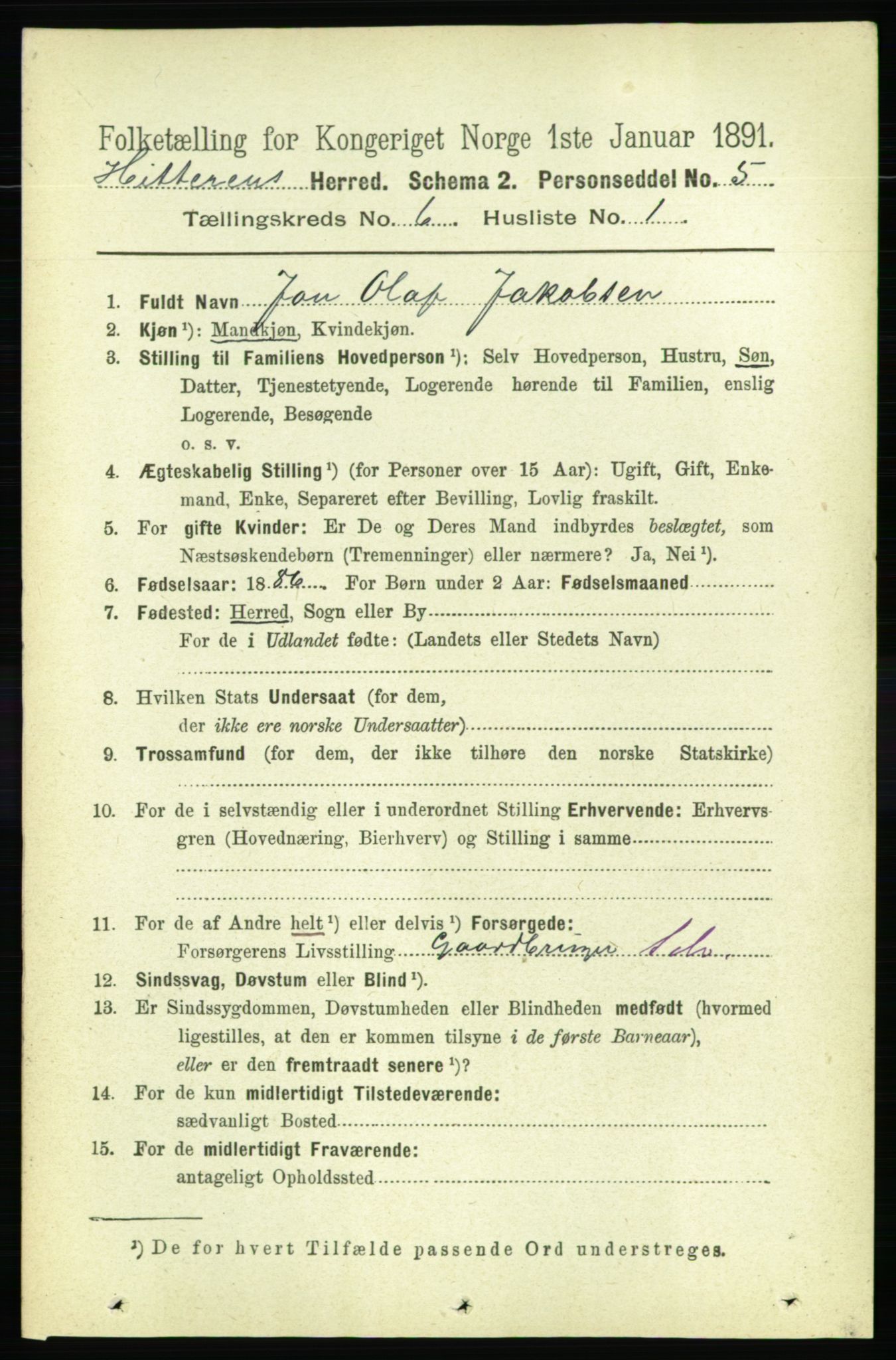 RA, 1891 census for 1617 Hitra, 1891, p. 1070