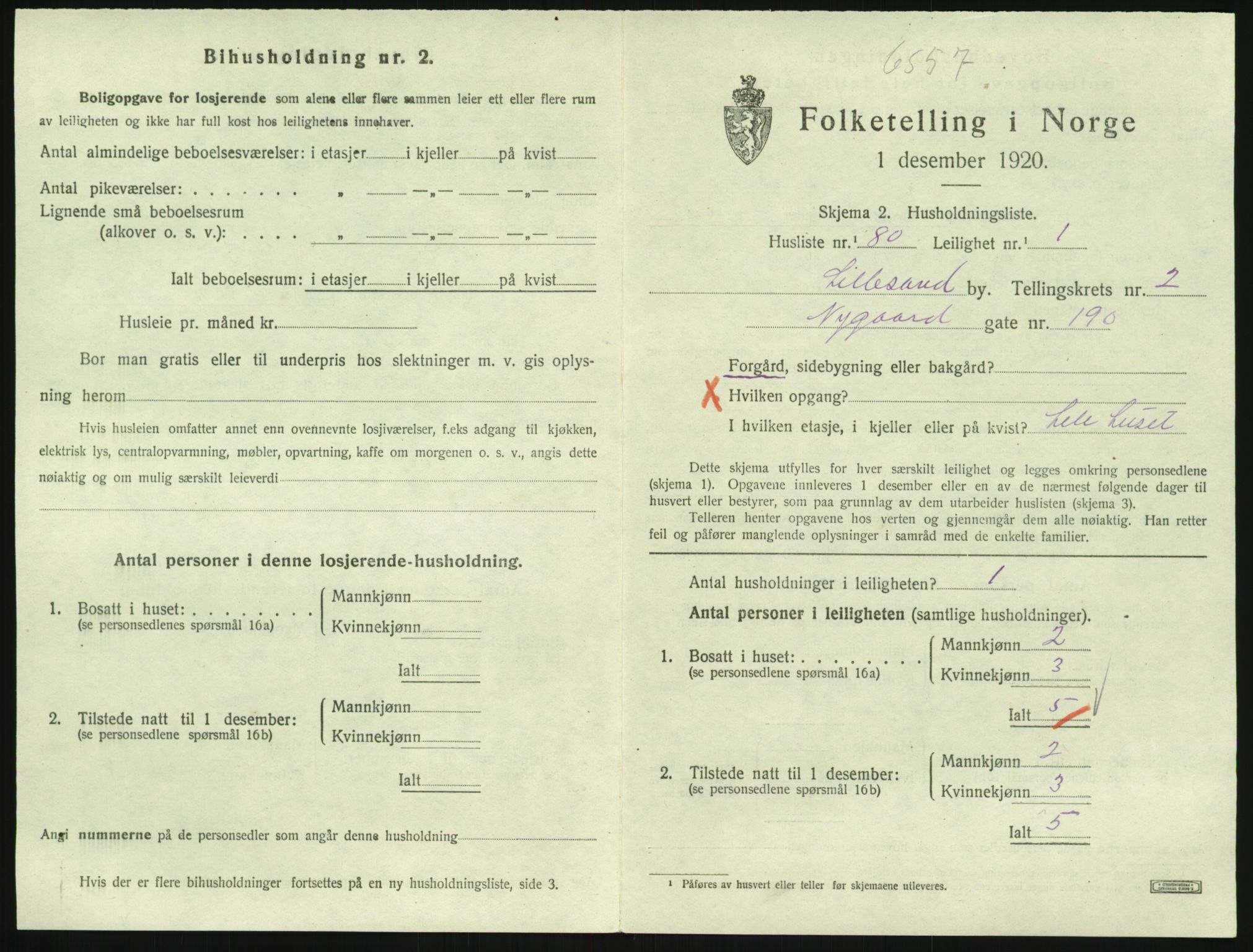 SAK, 1920 census for Lillesand, 1920, p. 1033