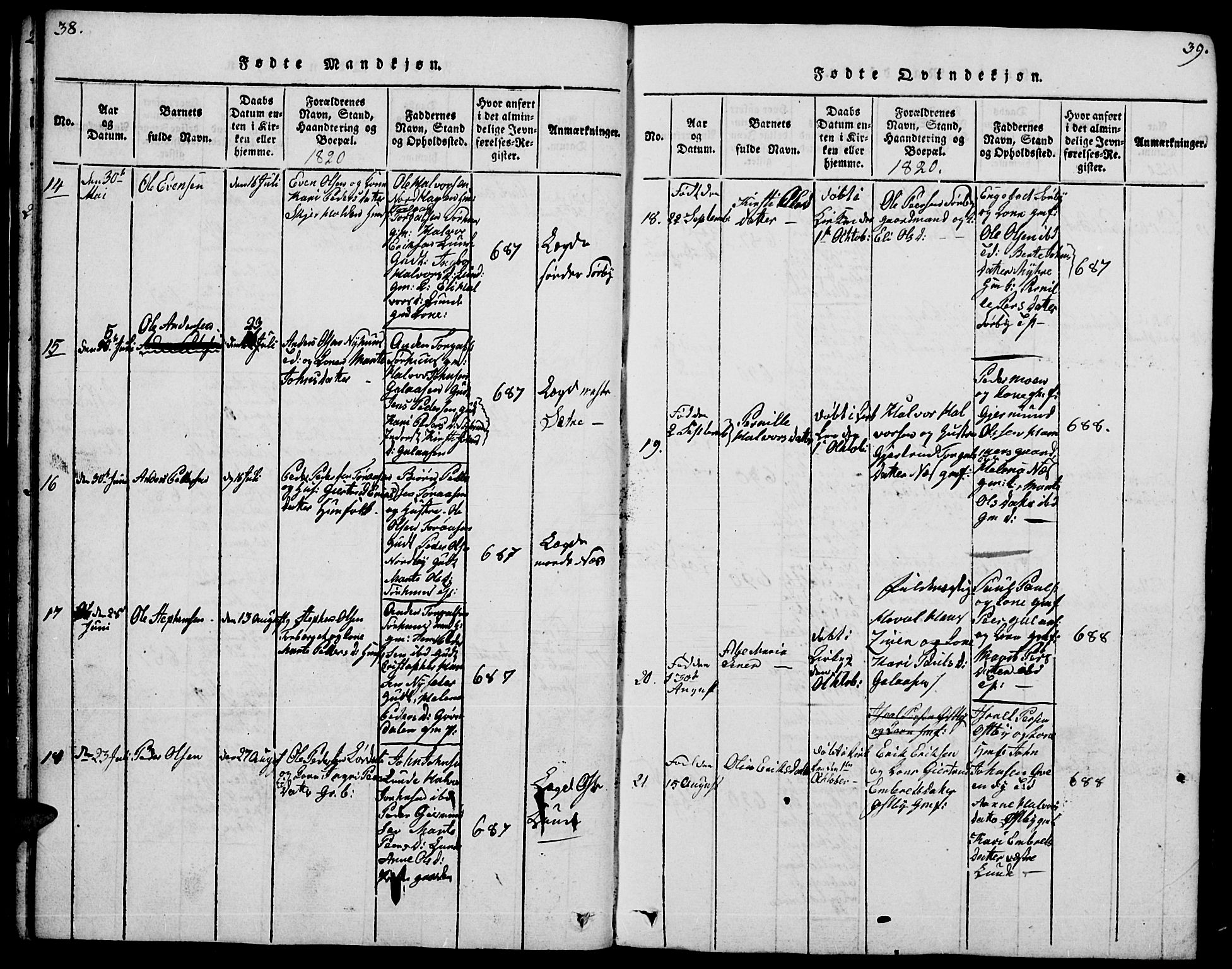 Trysil prestekontor, AV/SAH-PREST-046/H/Ha/Hab/L0004: Parish register (copy) no. 4, 1814-1841, p. 38-39