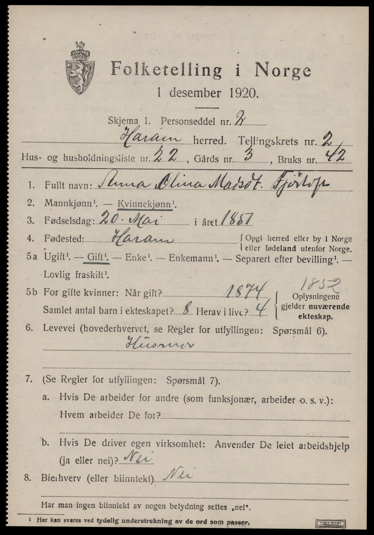 SAT, 1920 census for Haram, 1920, p. 1693