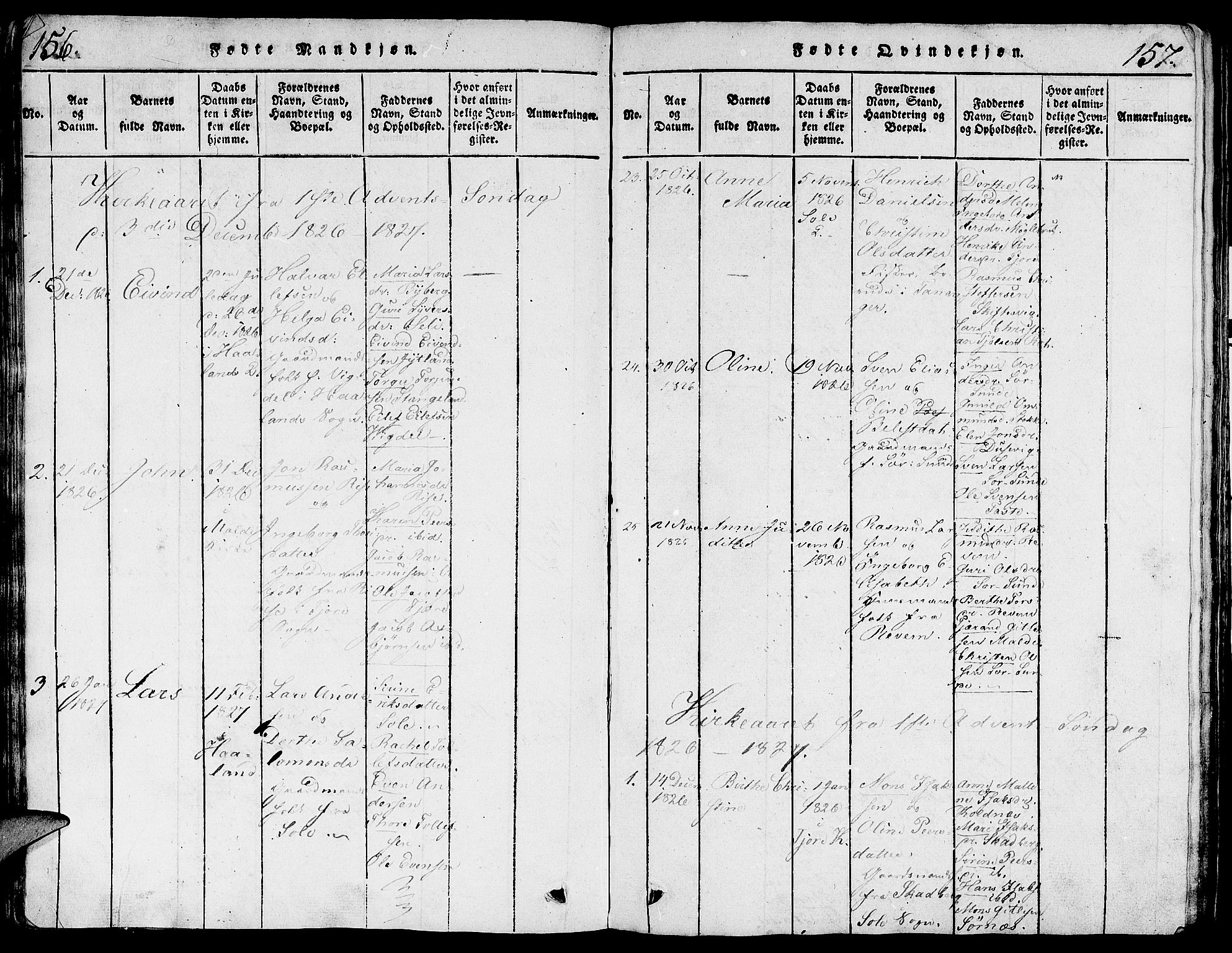 Håland sokneprestkontor, AV/SAST-A-101802/001/30BA/L0004: Parish register (official) no. A 4, 1815-1829, p. 156-157