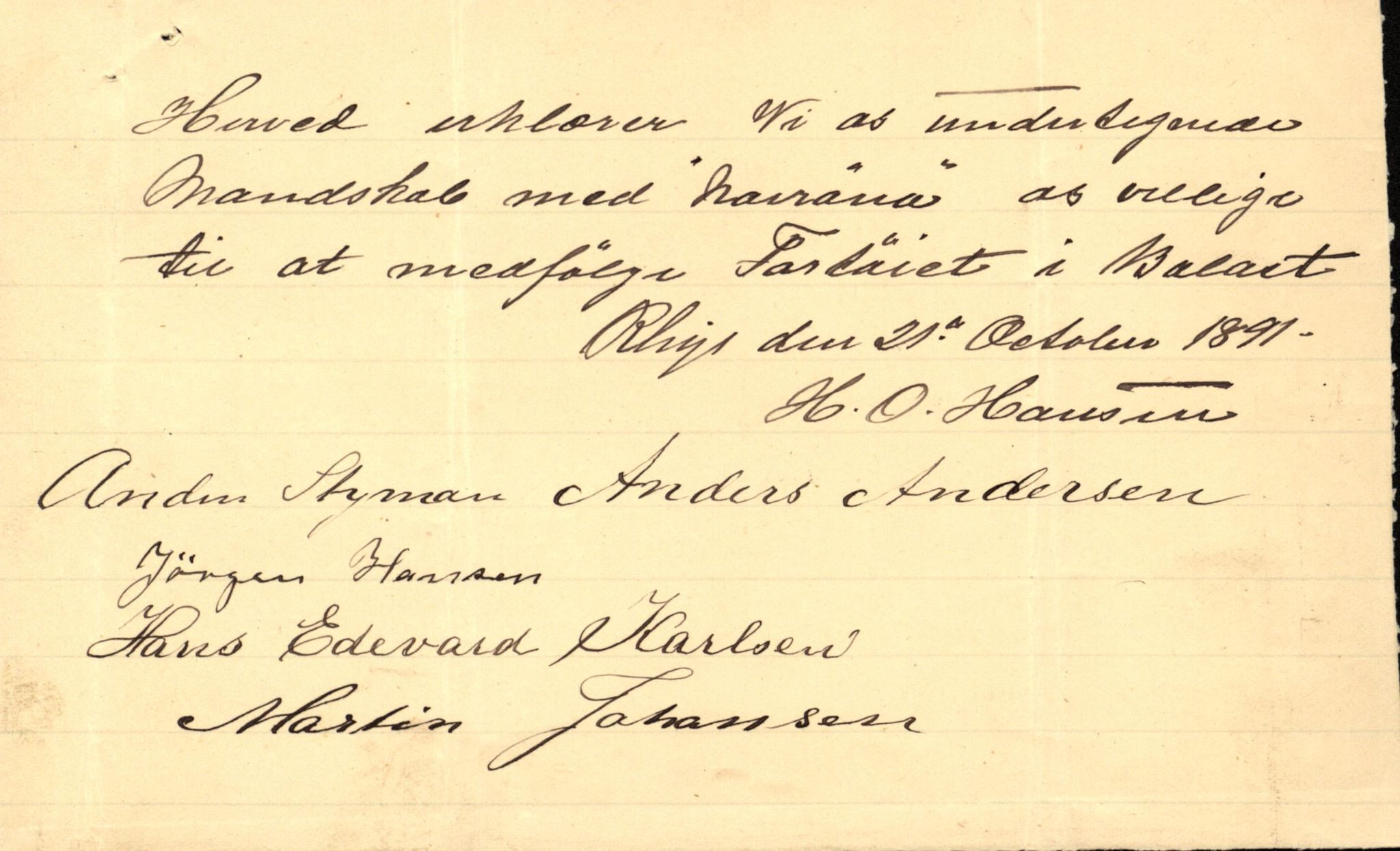 Pa 63 - Østlandske skibsassuranceforening, VEMU/A-1079/G/Ga/L0027/0015: Havaridokumenter / Orion, Orient, Nicolay H. Knudtzon, Natanael, Norrøna, 1891, p. 56