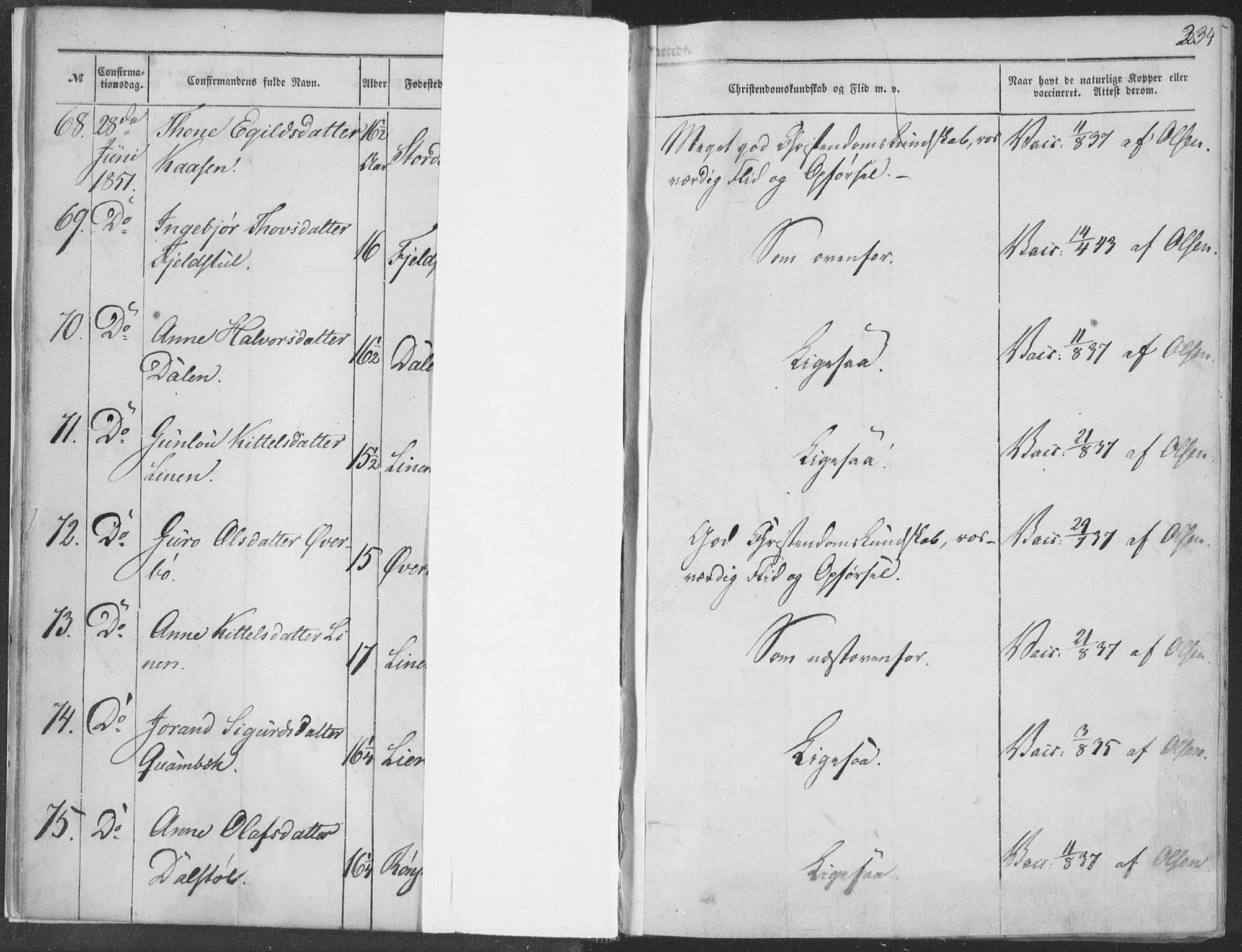 Seljord kirkebøker, AV/SAKO-A-20/F/Fa/L012b: Parish register (official) no. I 12B, 1850-1865, p. 234