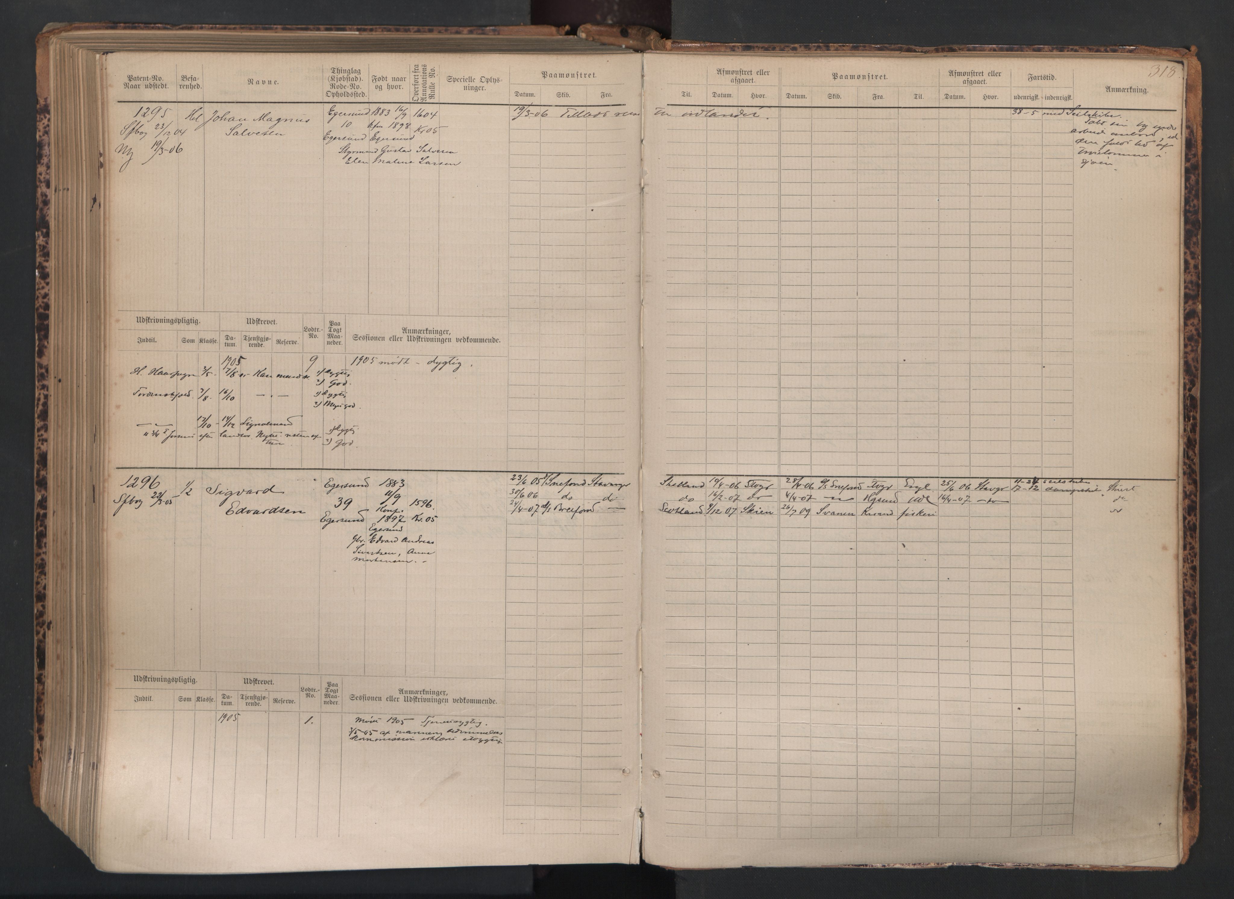 Egersund mønstringskrets, SAK/2031-0019/F/Fb/L0002: Hovedrulle nr 667-1330, O-4, 1880-1940, p. 319