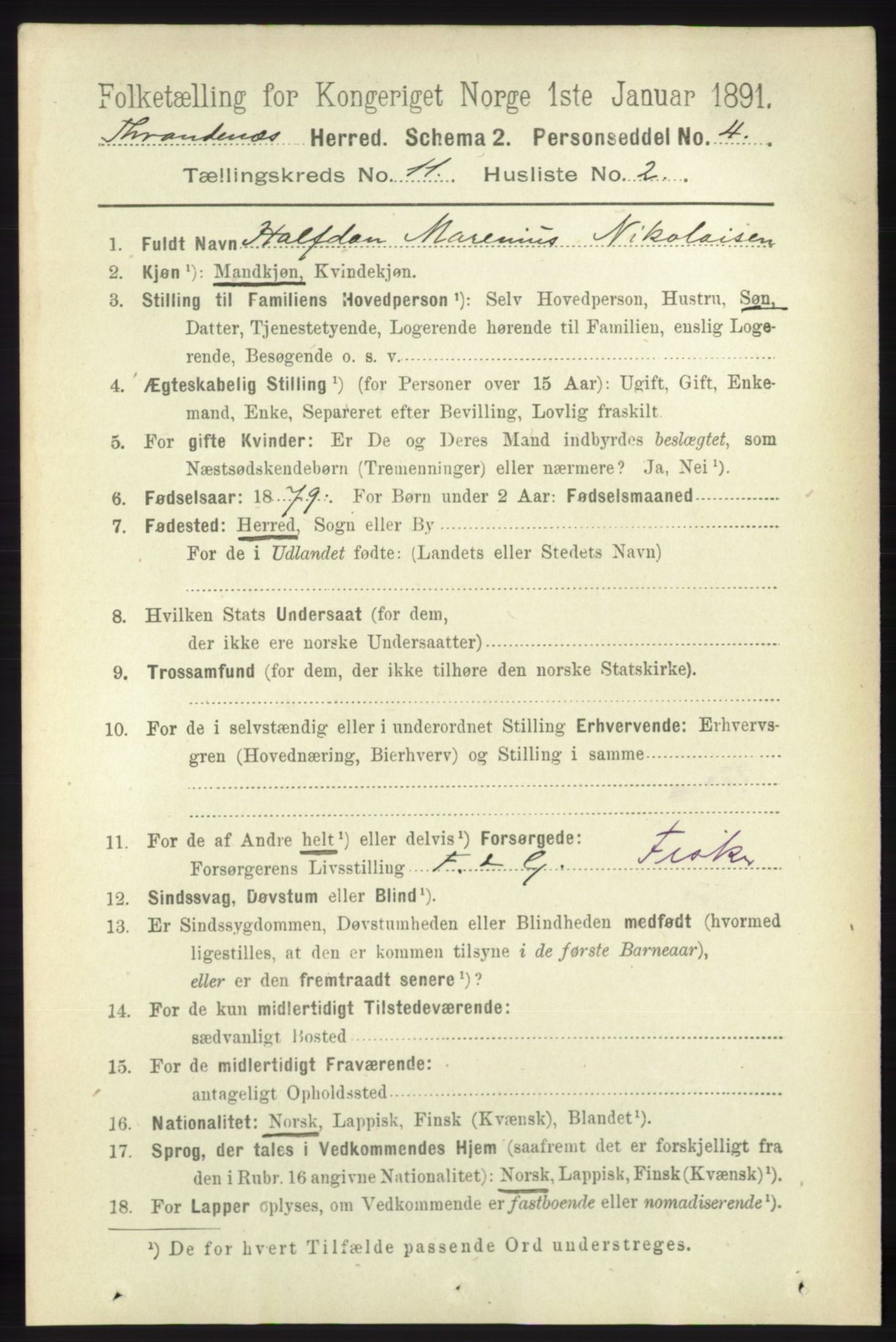 RA, 1891 census for 1914 Trondenes, 1891, p. 8010