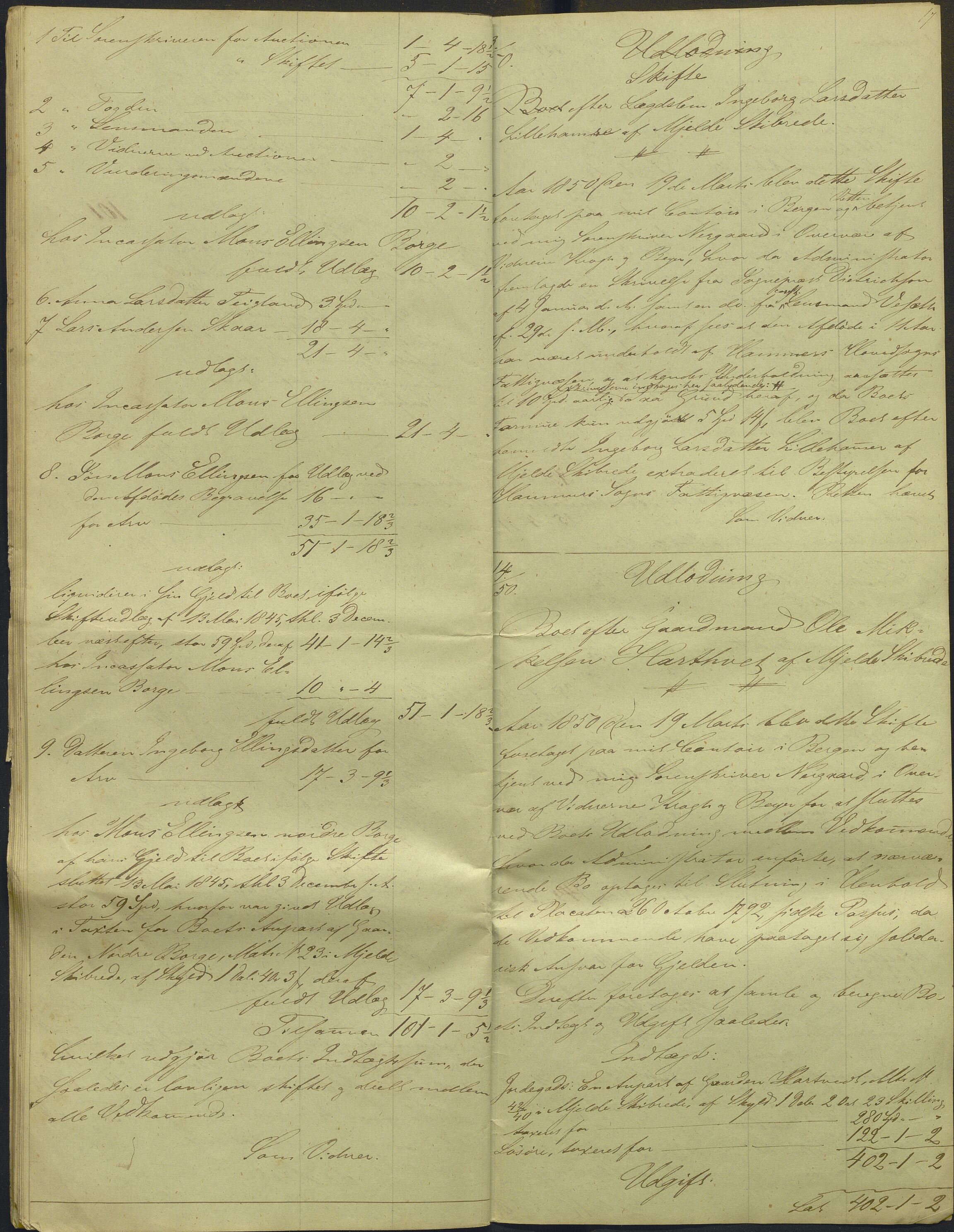 Nordhordland sorenskrivar, AV/SAB-A-2901/1/H/Hd/Hdb/L0001: Konsept til utlodningar, 1850-1852, p. 19