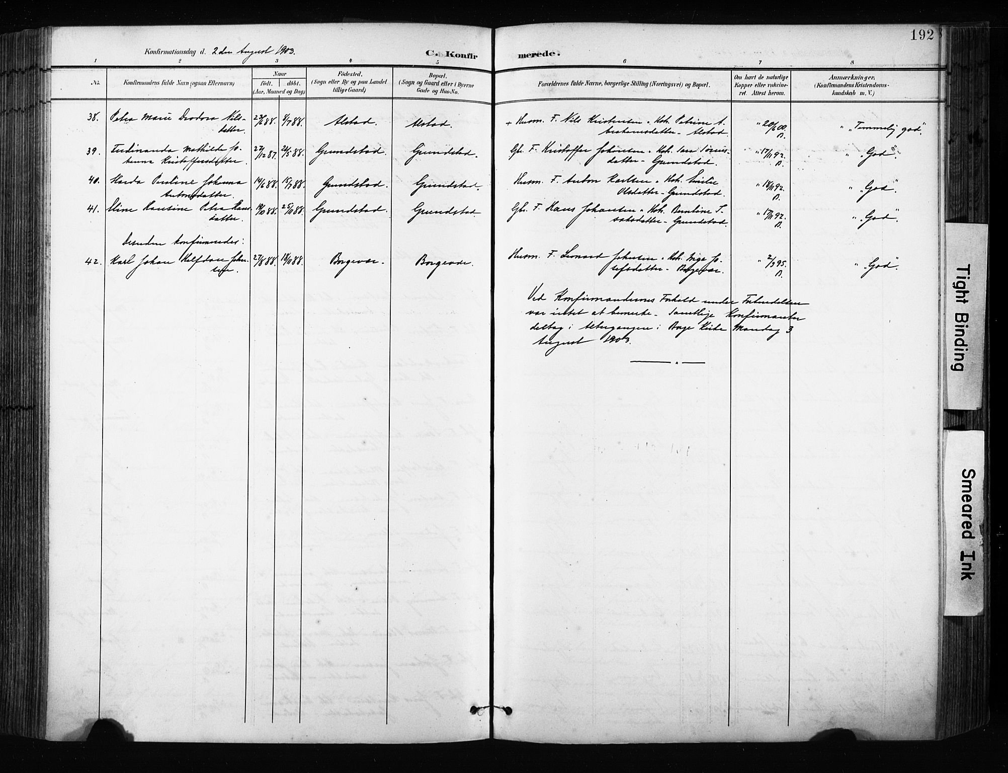 Ministerialprotokoller, klokkerbøker og fødselsregistre - Nordland, AV/SAT-A-1459/880/L1134: Parish register (official) no. 880A08, 1899-1908, p. 192