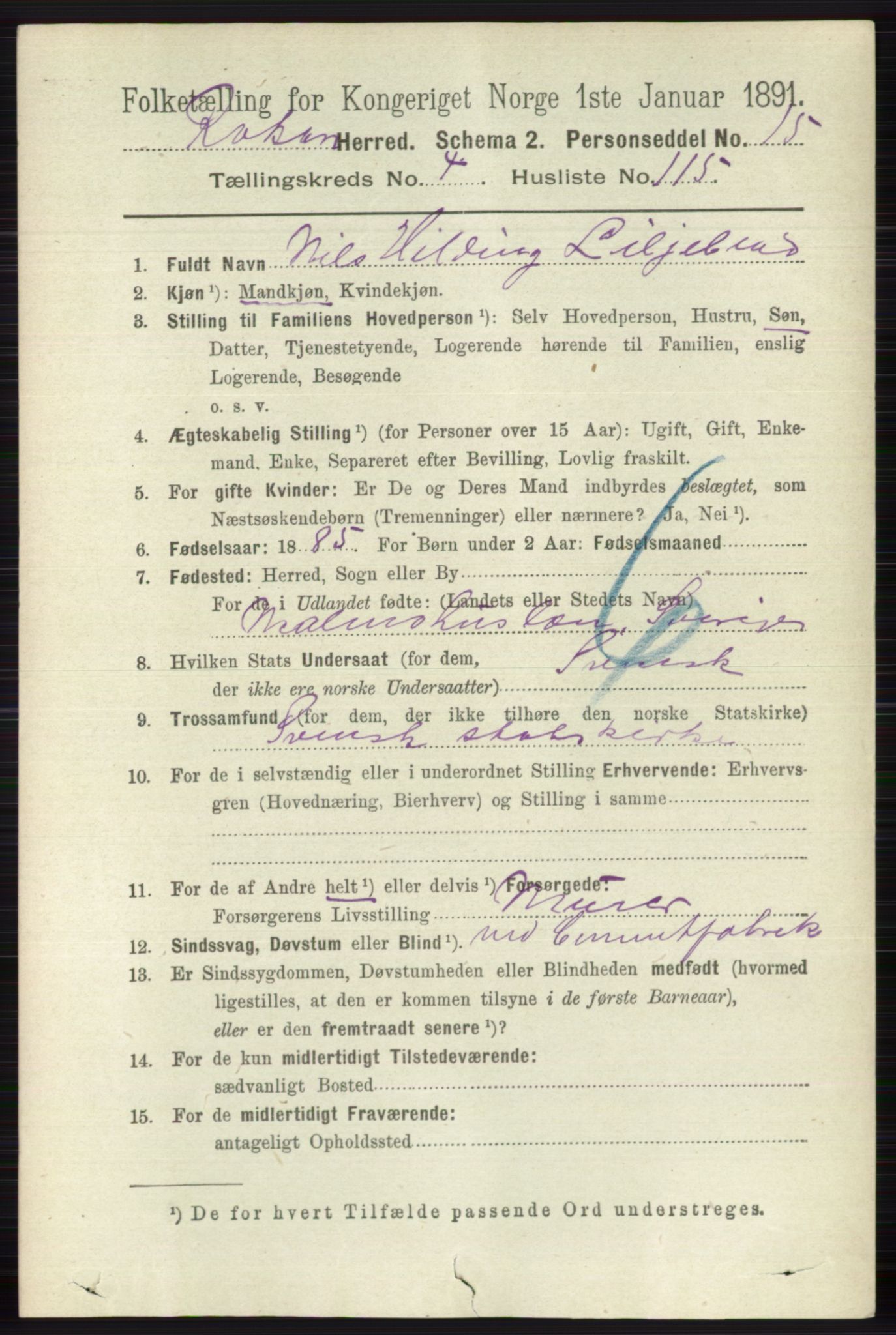 RA, 1891 census for 0627 Røyken, 1891, p. 2759