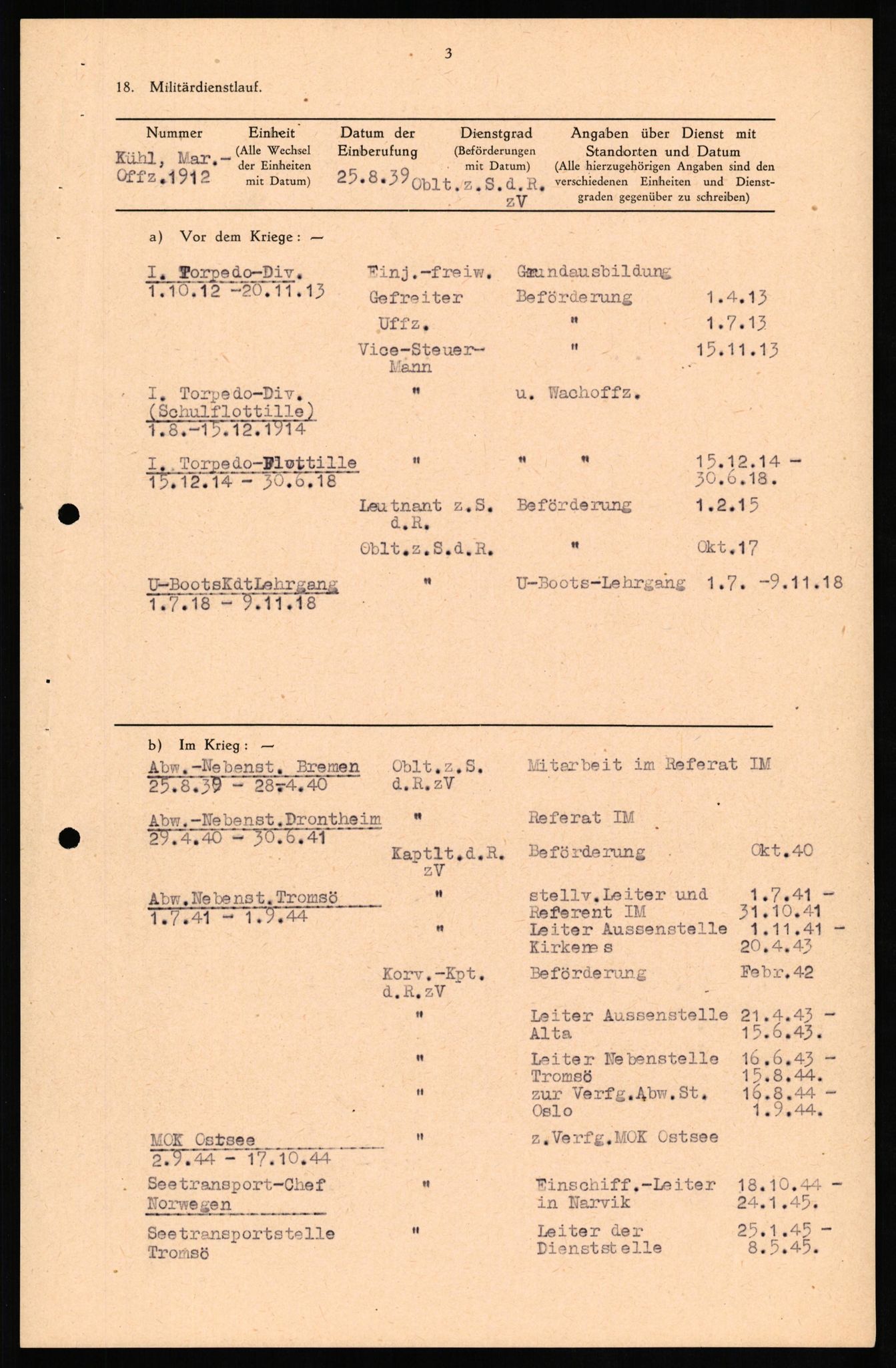 Forsvaret, Forsvarets overkommando II, AV/RA-RAFA-3915/D/Db/L0019: CI Questionaires. Tyske okkupasjonsstyrker i Norge. Tyskere., 1945-1946, p. 13