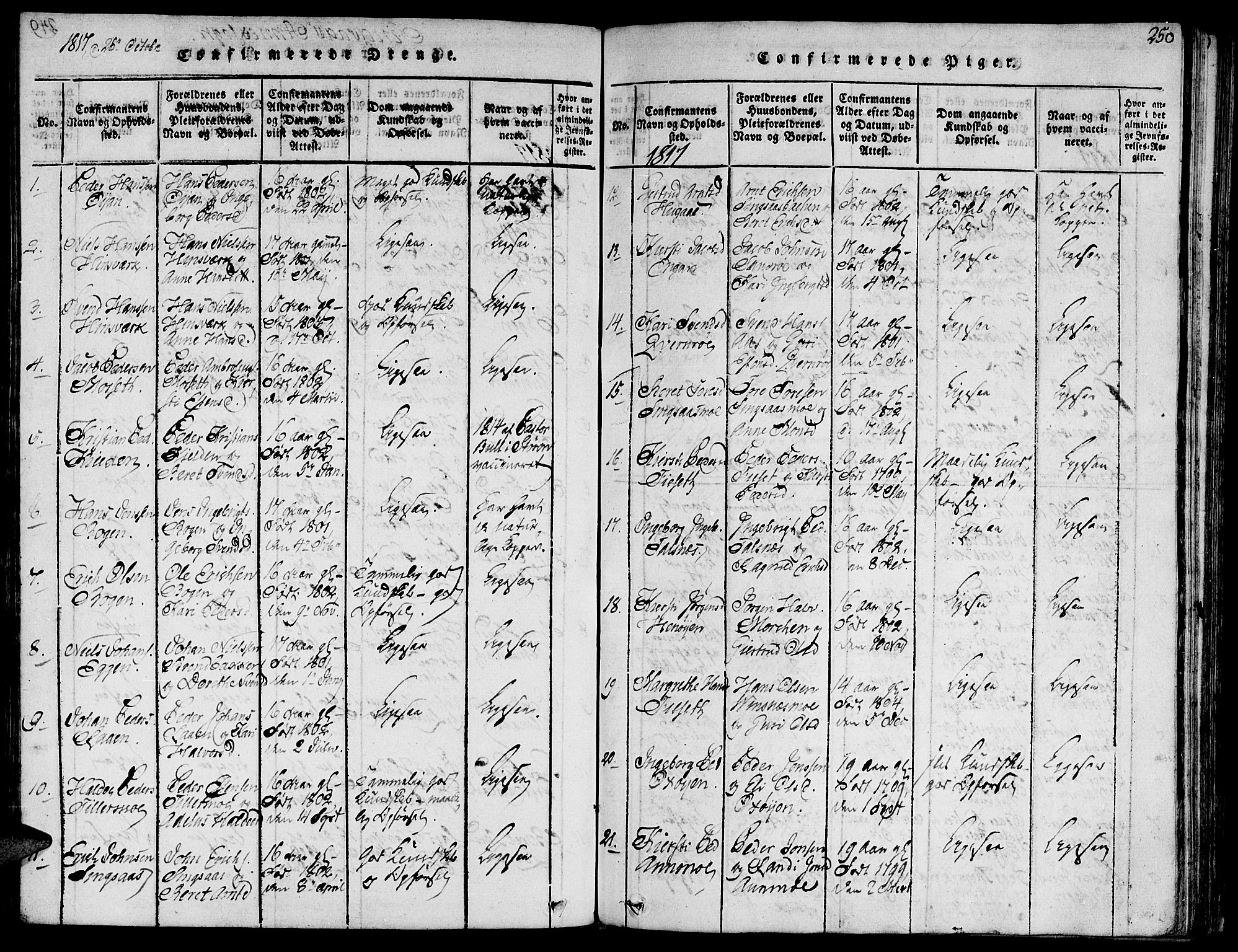 Ministerialprotokoller, klokkerbøker og fødselsregistre - Sør-Trøndelag, SAT/A-1456/685/L0955: Parish register (official) no. 685A03 /2, 1817-1829, p. 250