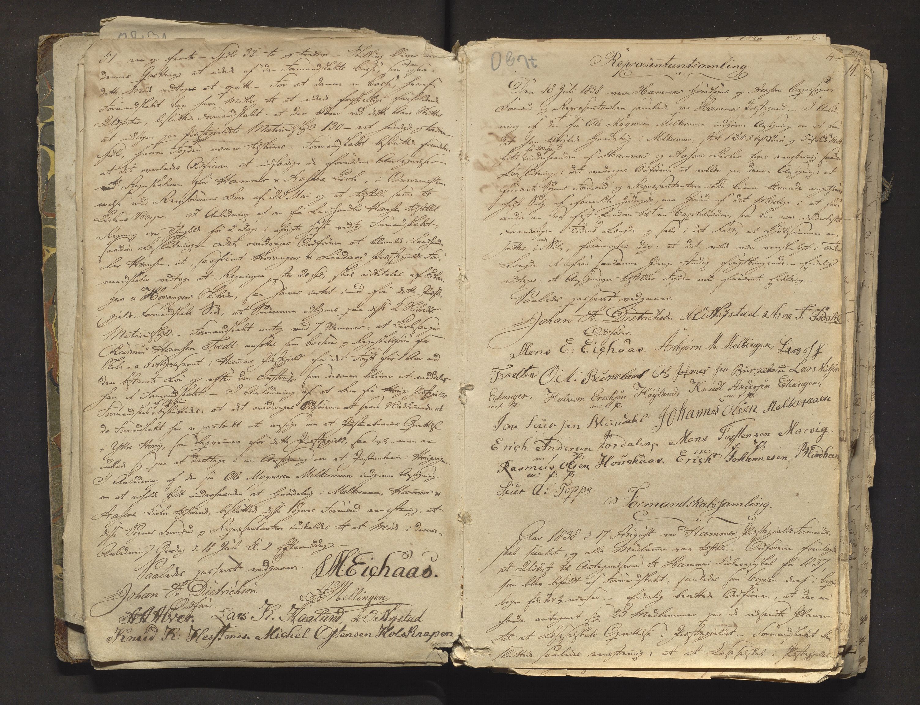 Hamre kommune. Formannskapet, IKAH/1254-021/A/Aa/L0001: Møtebok for formannskap, heradsstyre og soknestyra i Hamre, Åsane, Alversund og Meland, 1838-1857