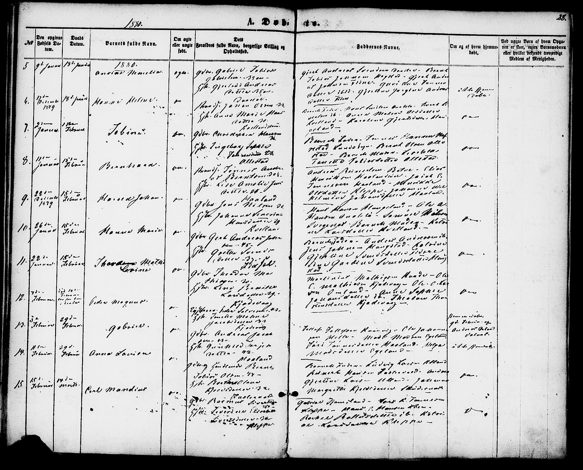 Flekkefjord sokneprestkontor, AV/SAK-1111-0012/F/Fa/Fab/L0005: Parish register (official) no. A 5, 1870-1886, p. 28