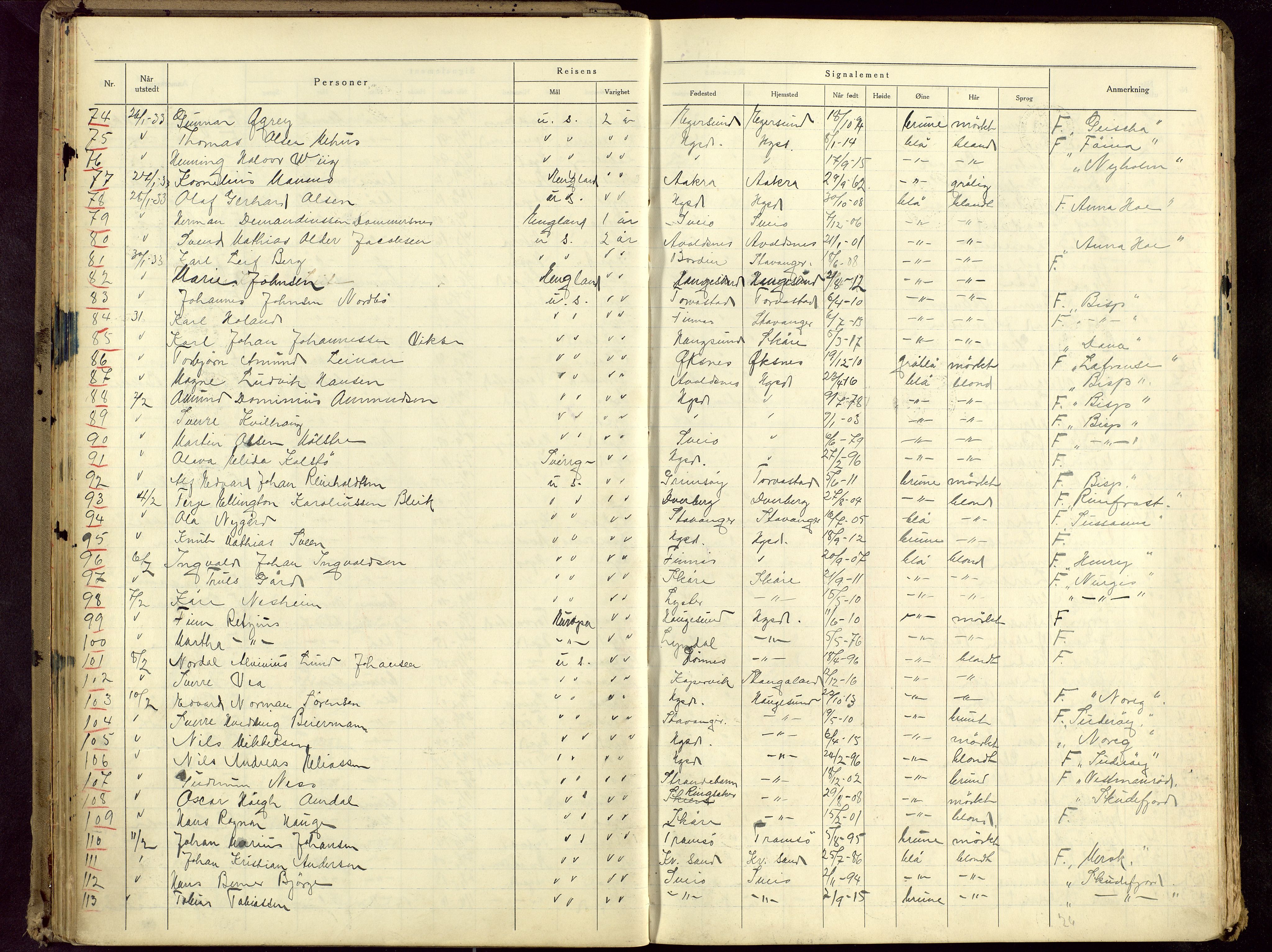 Haugesund politikammer, AV/SAST-A-100440/K/L0005: Passprotokoll 23/12-34-24/12-36, 1934-1936, p. 38