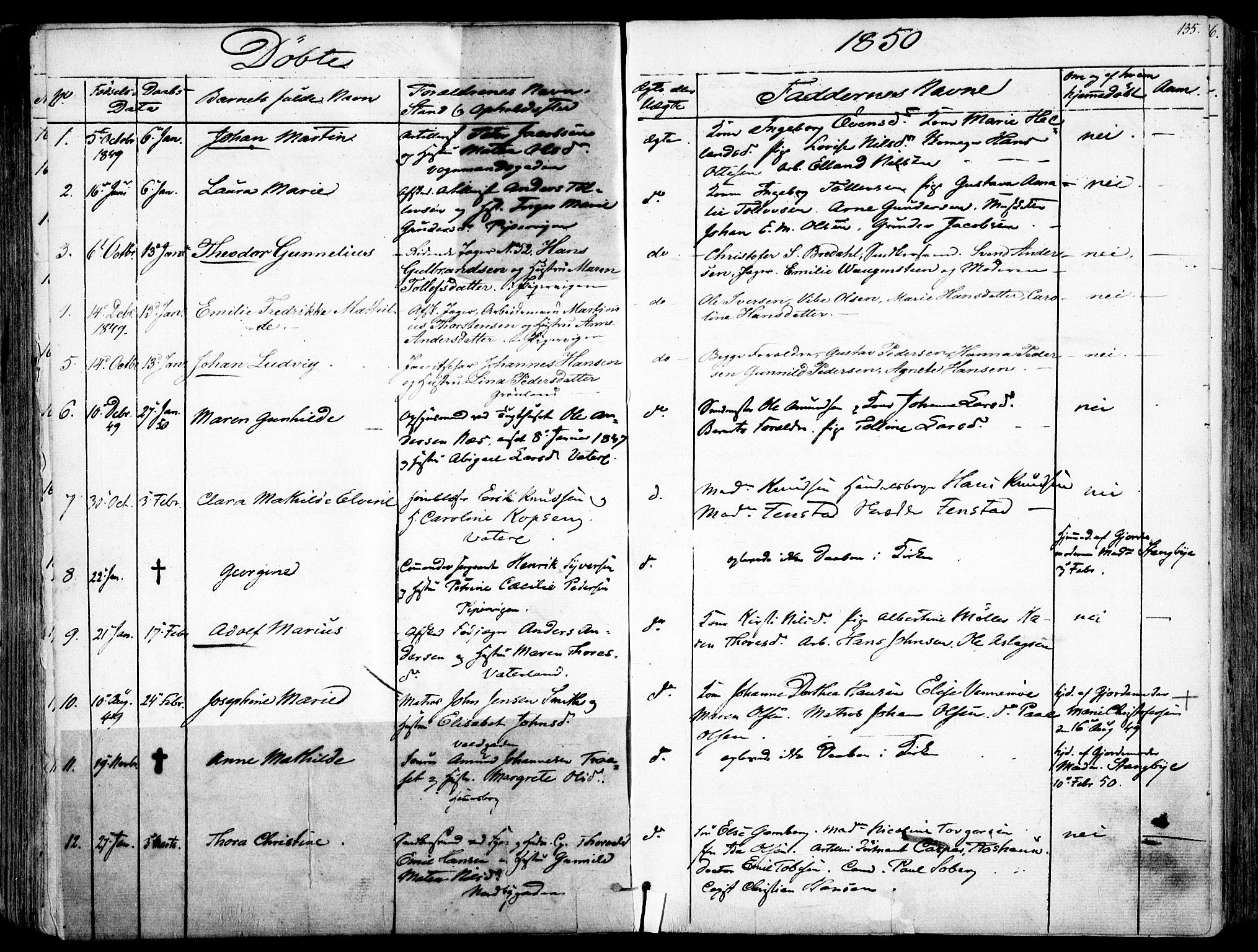 Garnisonsmenigheten Kirkebøker, SAO/A-10846/F/Fa/L0008: Parish register (official) no. 8, 1842-1859, p. 135