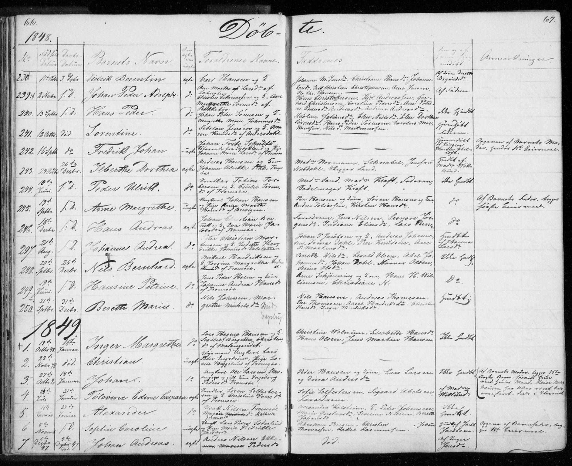 Tromsø sokneprestkontor/stiftsprosti/domprosti, SATØ/S-1343/G/Gb/L0005klokker: Parish register (copy) no. 5, 1846-1857, p. 66-67
