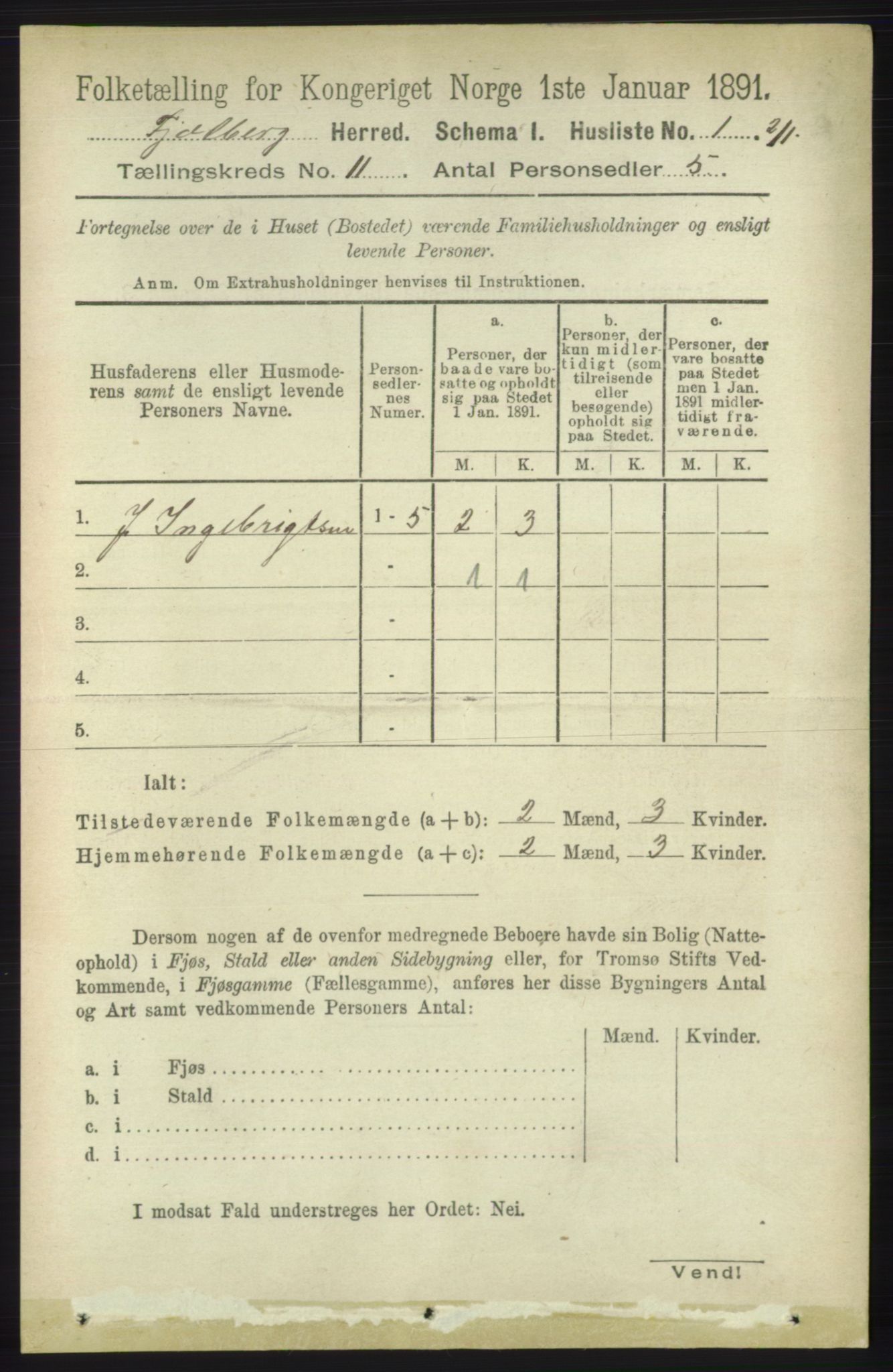 RA, 1891 census for 1213 Fjelberg, 1891, p. 4054