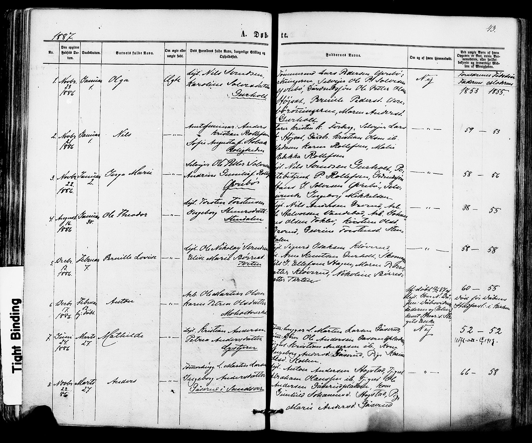 Siljan kirkebøker, AV/SAKO-A-300/F/Fa/L0002: Parish register (official) no. 2, 1870-1895, p. 43