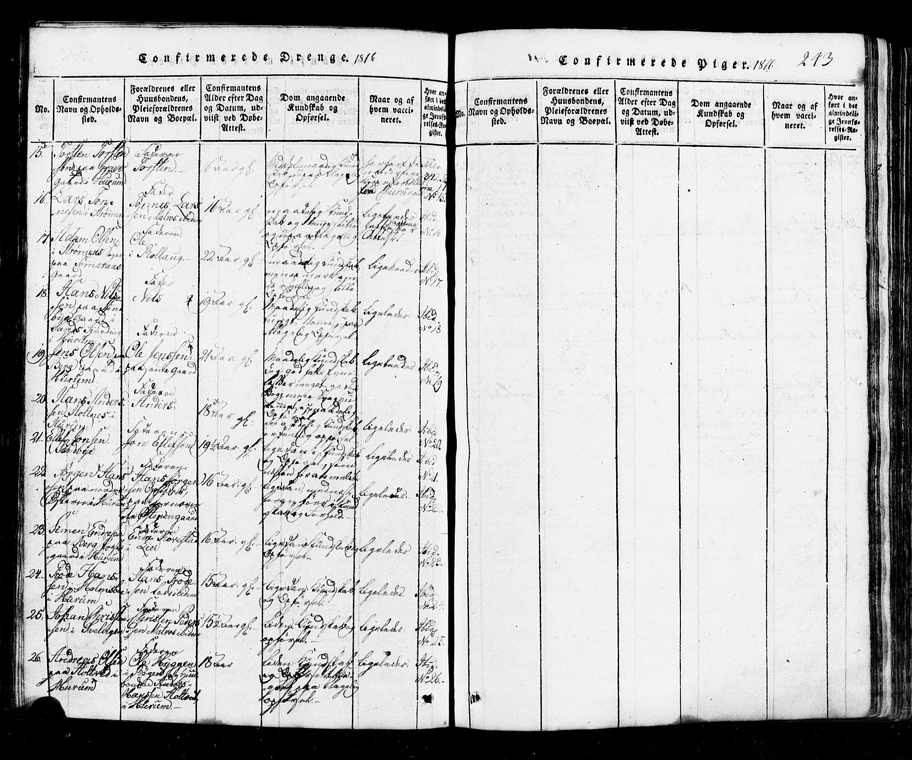 Hurum kirkebøker, AV/SAKO-A-229/G/Ga/L0001: Parish register (copy) no. I 1, 1816-1826, p. 243