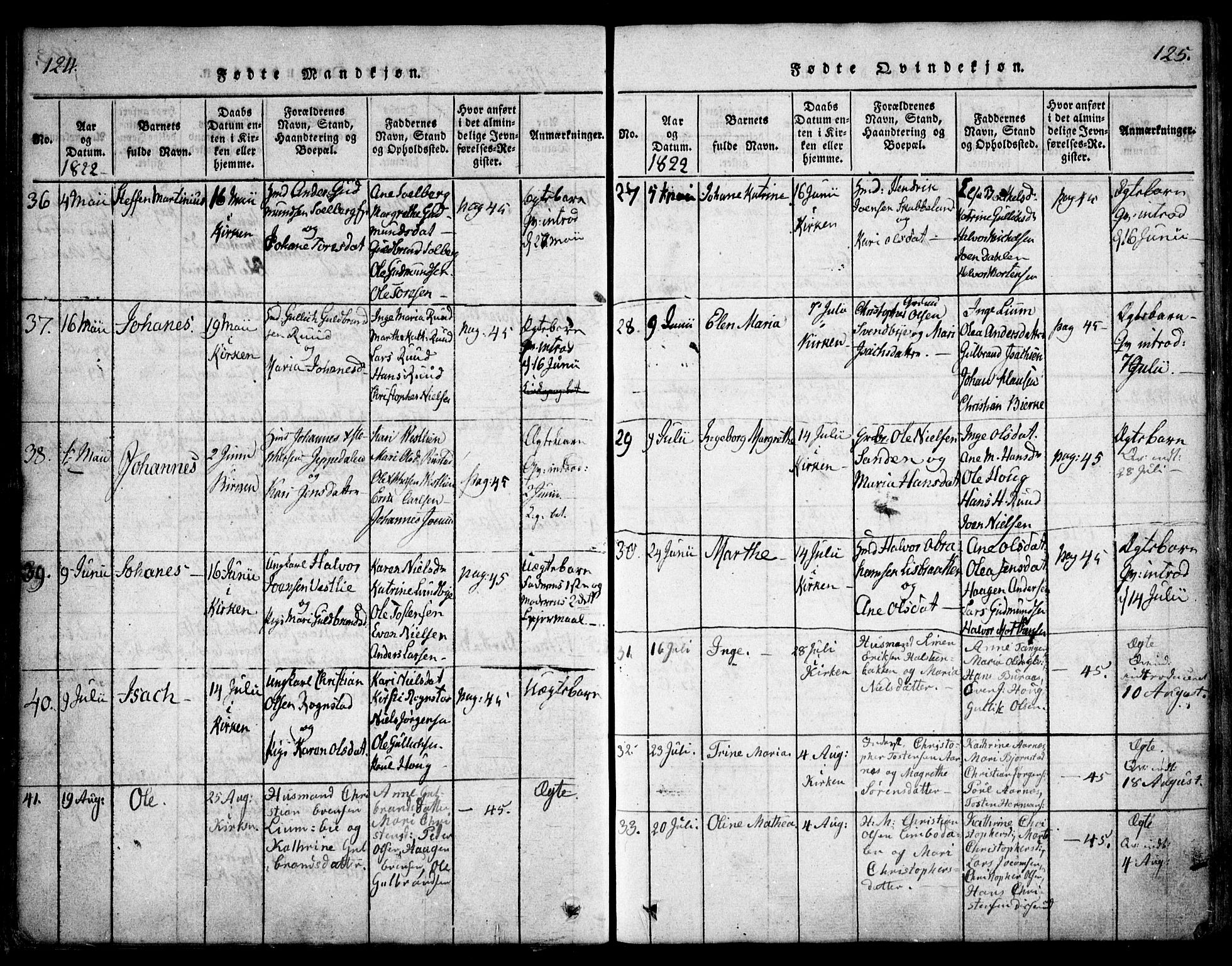 Hurdal prestekontor Kirkebøker, AV/SAO-A-10889/F/Fa/L0003: Parish register (official) no. I 3, 1815-1828, p. 124-125