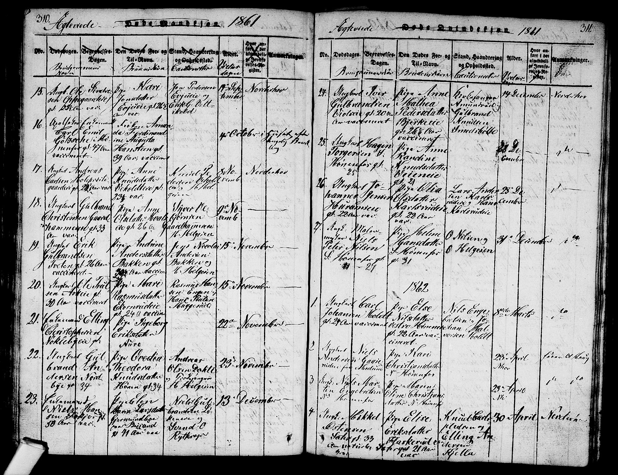 Norderhov kirkebøker, SAKO/A-237/G/Ga/L0003: Parish register (copy) no. I 3 /1, 1814-1876, p. 310-311