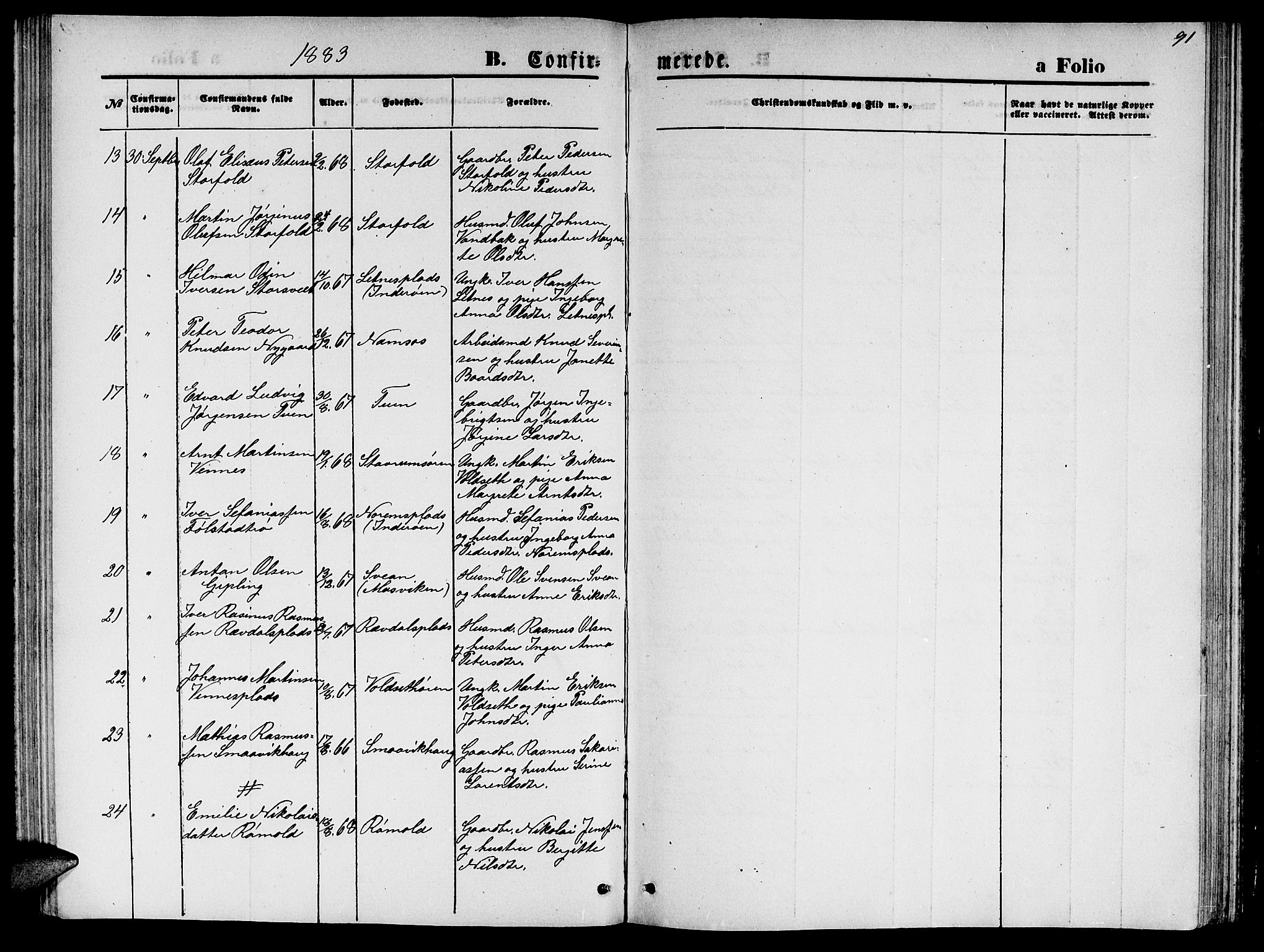 Ministerialprotokoller, klokkerbøker og fødselsregistre - Nord-Trøndelag, AV/SAT-A-1458/744/L0422: Parish register (copy) no. 744C01, 1871-1885, p. 91