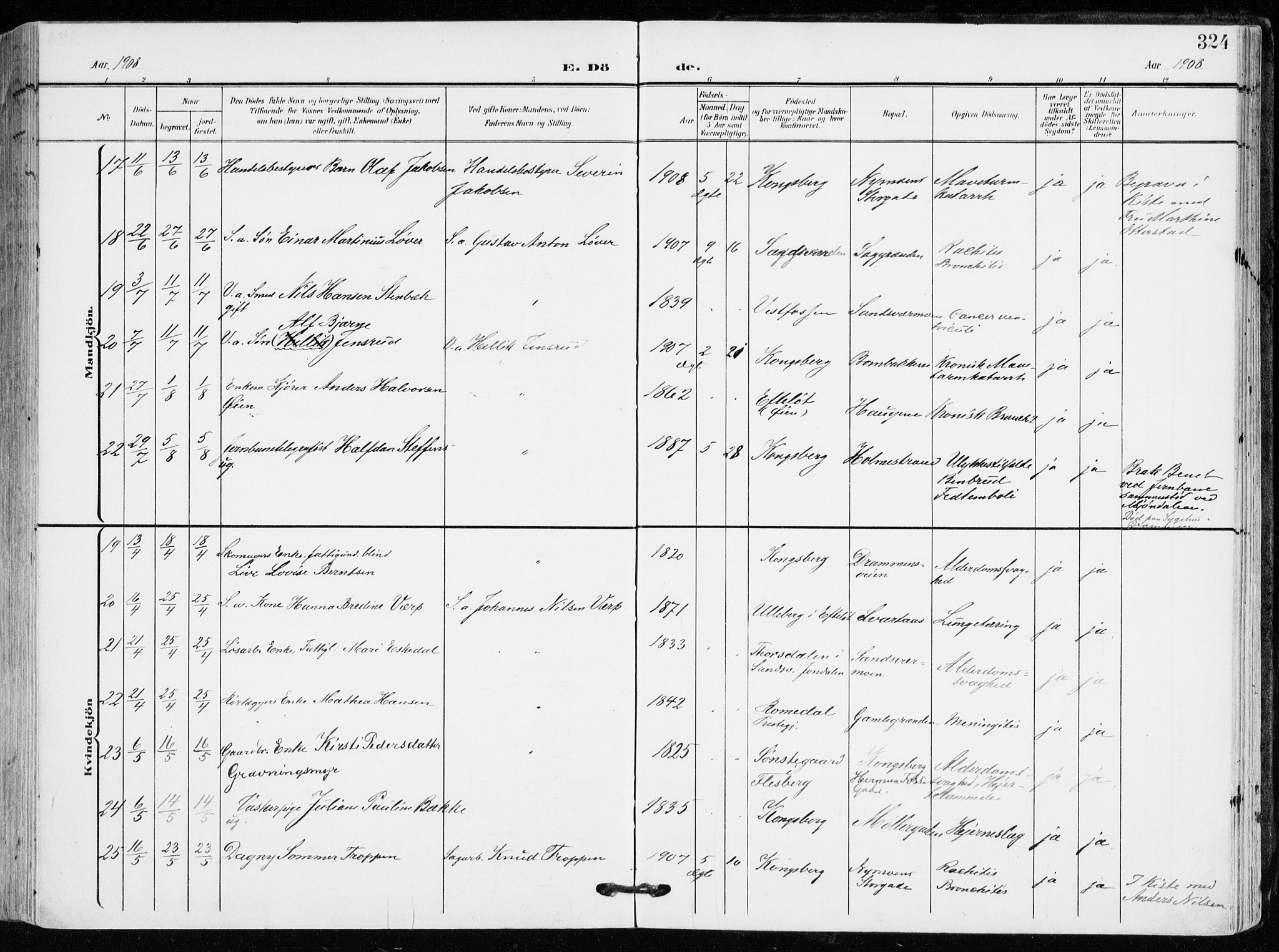 Kongsberg kirkebøker, AV/SAKO-A-22/F/Fb/L0004: Parish register (official) no. II 4, 1906-1918, p. 324