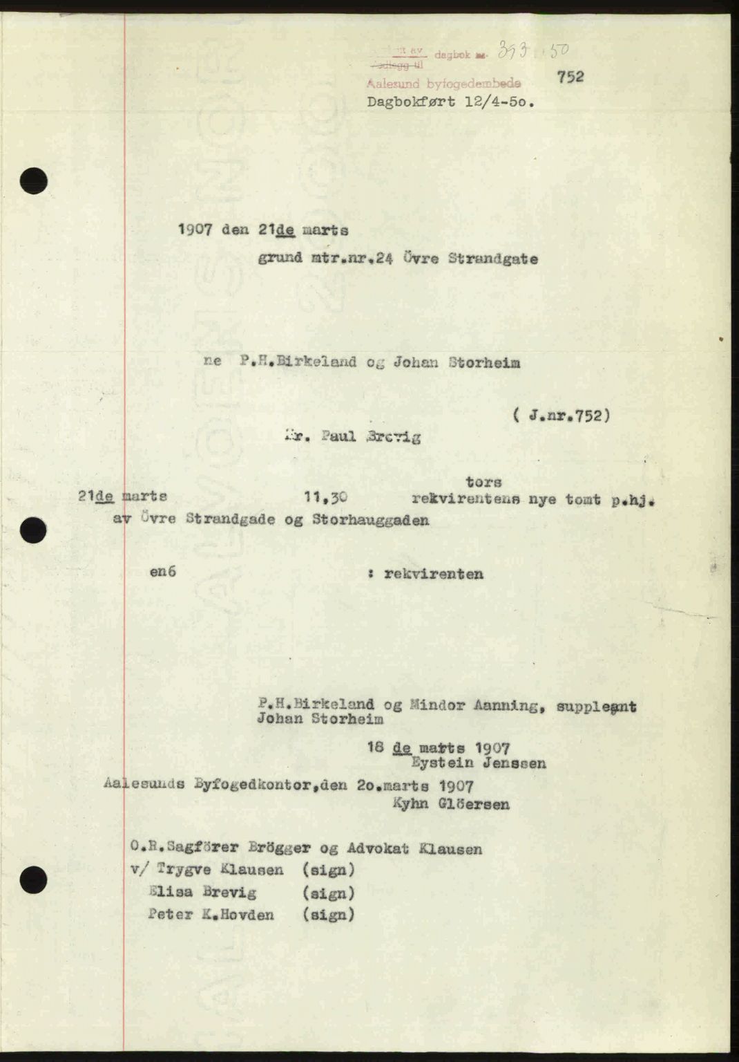 Ålesund byfogd, AV/SAT-A-4384: Mortgage book no. 37A (2), 1949-1950, Diary no: : 393/1950