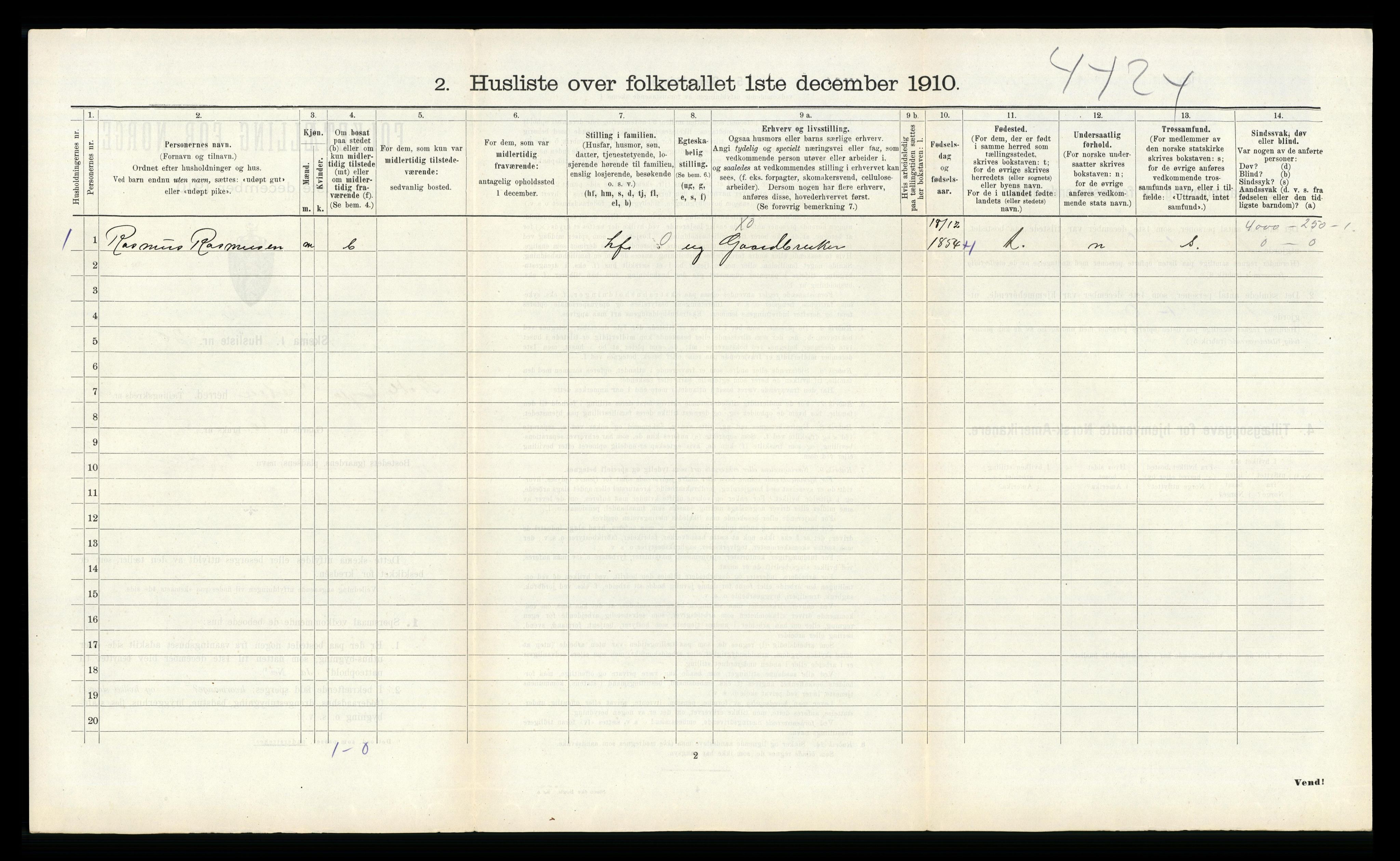 RA, 1910 census for Etne, 1910, p. 107