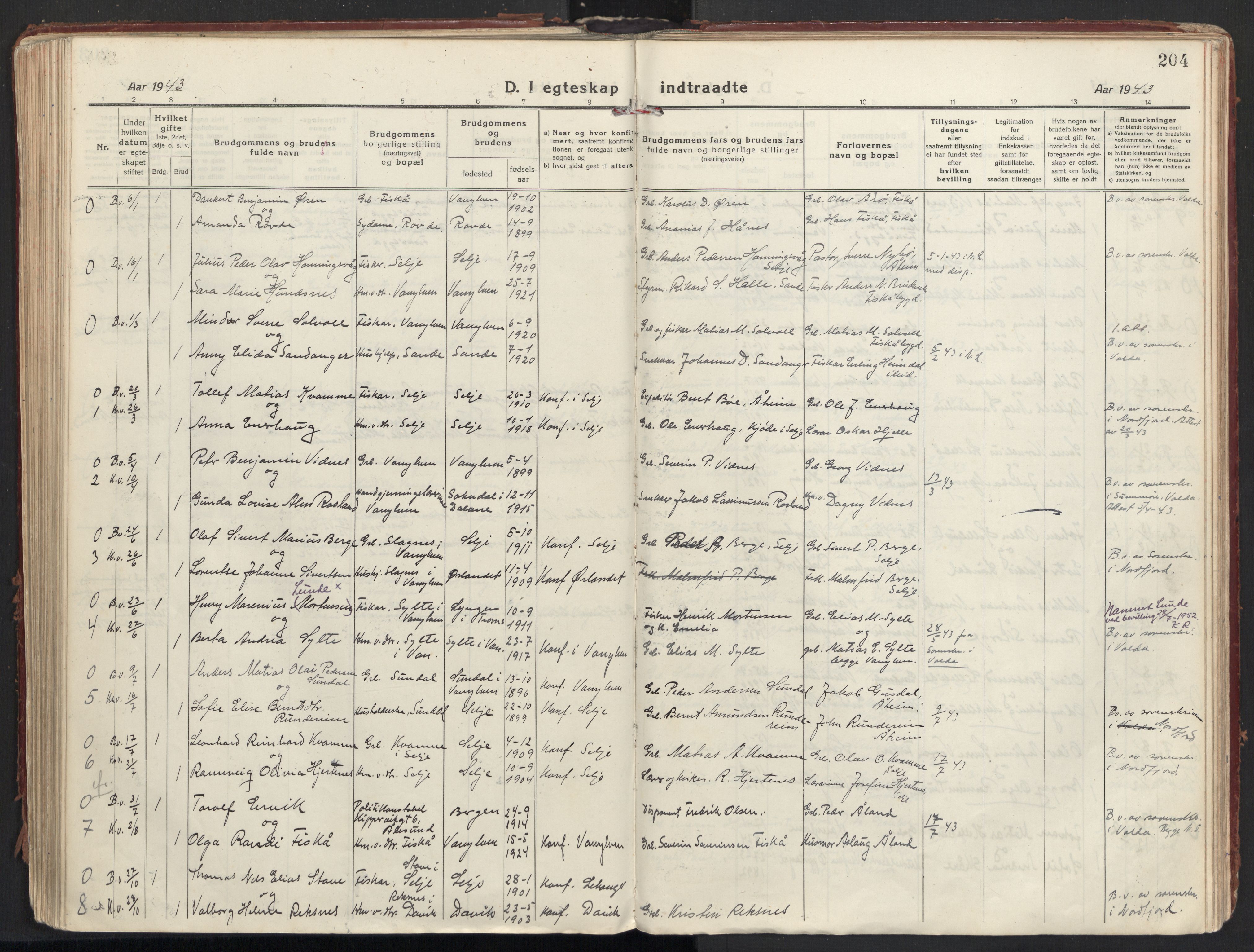 Ministerialprotokoller, klokkerbøker og fødselsregistre - Møre og Romsdal, AV/SAT-A-1454/501/L0012: Parish register (official) no. 501A12, 1920-1946, p. 204