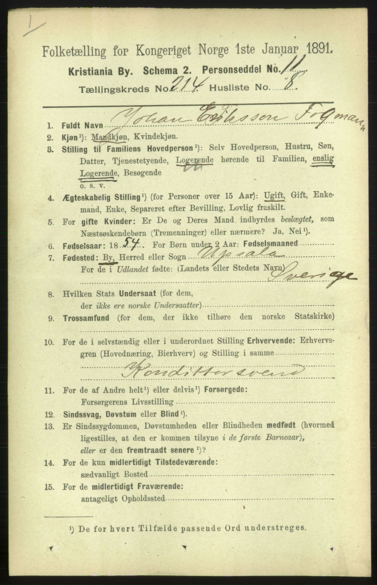 RA, 1891 census for 0301 Kristiania, 1891, p. 127622