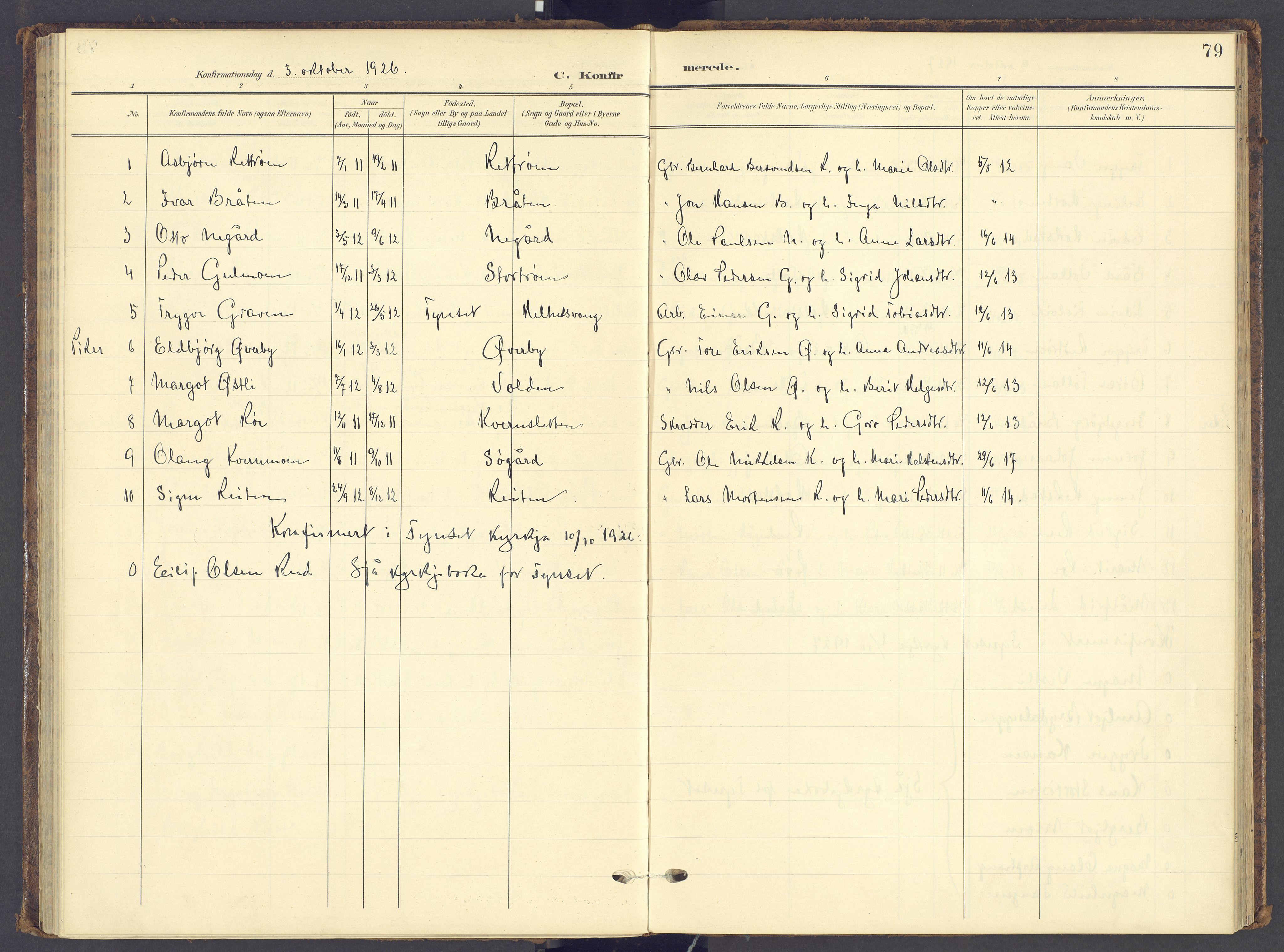 Tynset prestekontor, SAH/PREST-058/H/Ha/Haa/L0028: Parish register (official) no. 28, 1902-1929, p. 79