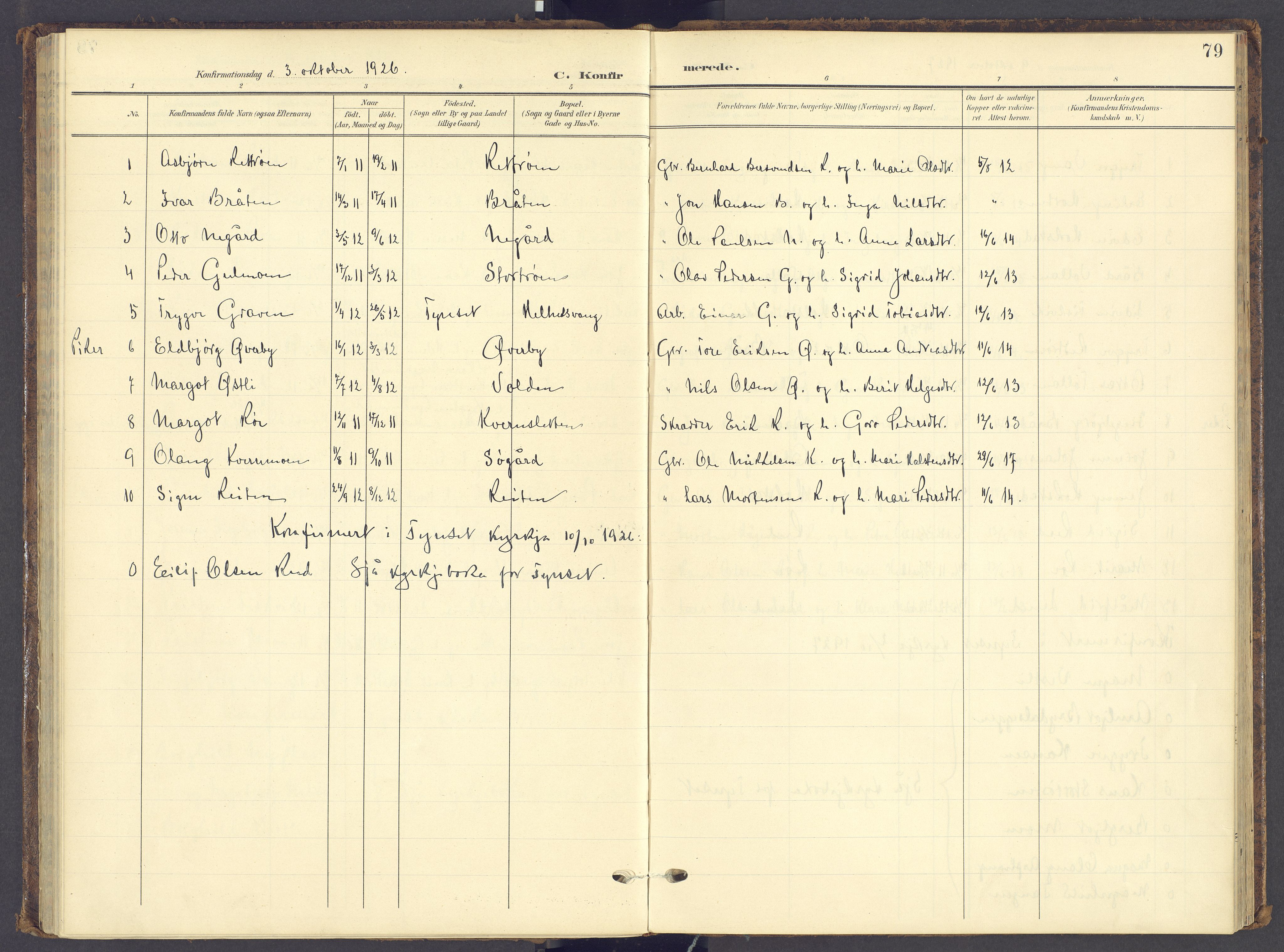 Tynset prestekontor, AV/SAH-PREST-058/H/Ha/Haa/L0028: Parish register (official) no. 28, 1902-1929, p. 79