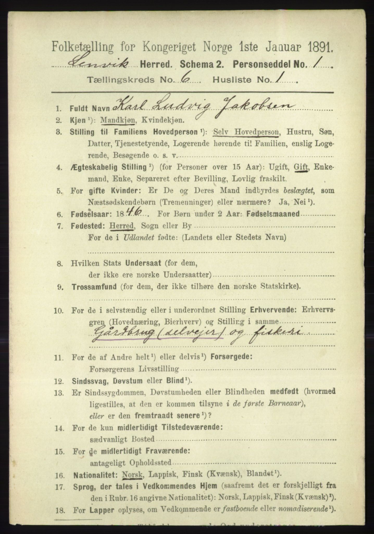 RA, 1891 census for 1931 Lenvik, 1891, p. 3238