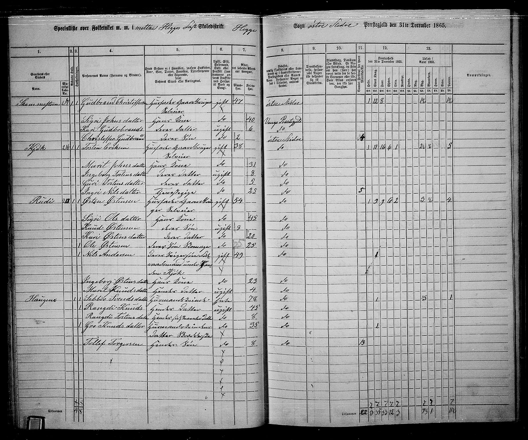 RA, 1865 census for Øystre Slidre, 1865, p. 30