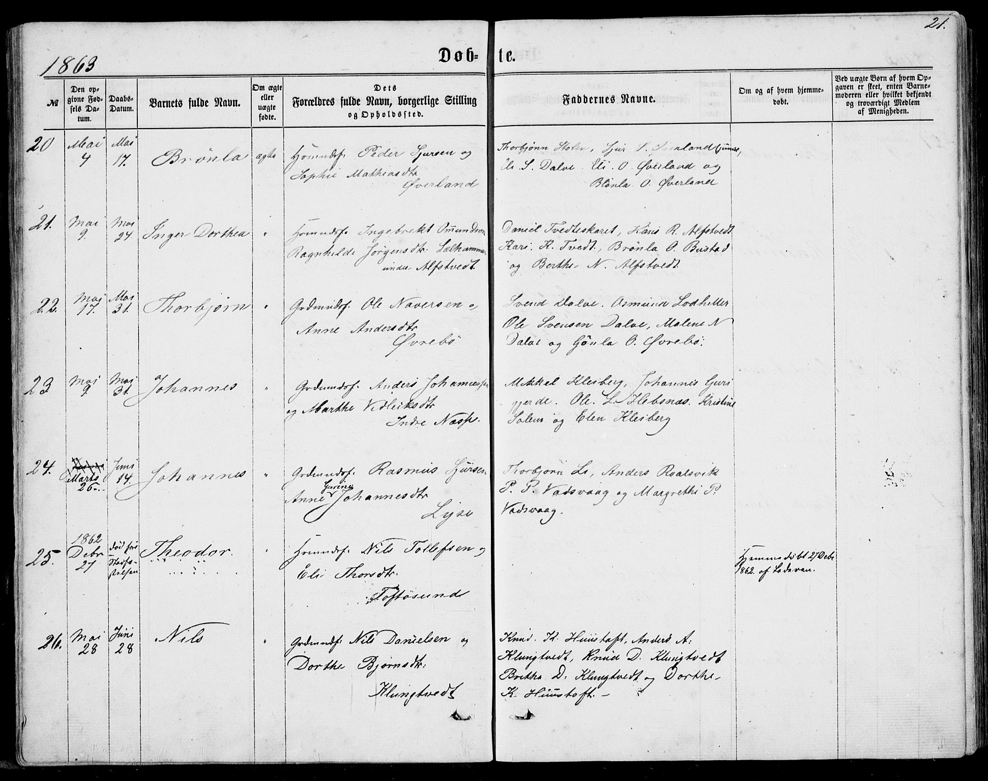 Nedstrand sokneprestkontor, SAST/A-101841/01/IV: Parish register (official) no. A 9, 1861-1876, p. 21