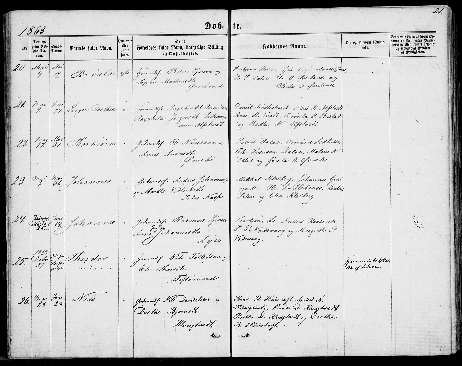 Nedstrand sokneprestkontor, AV/SAST-A-101841/01/IV: Parish register (official) no. A 9, 1861-1876, p. 21