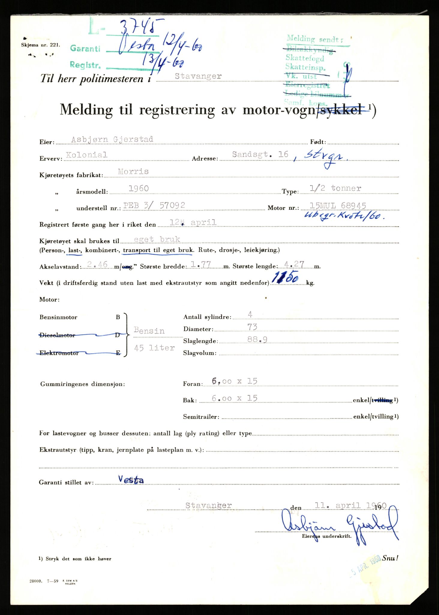 Stavanger trafikkstasjon, AV/SAST-A-101942/0/F/L0011: L-3700 - L-4199, 1930-1971, p. 317