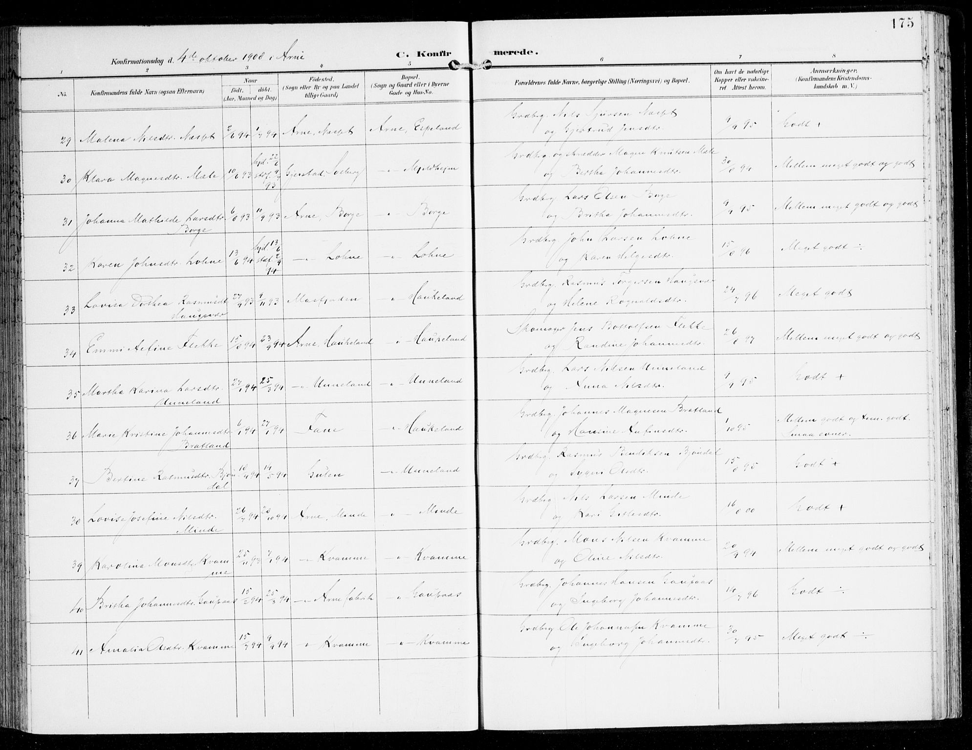 Haus sokneprestembete, SAB/A-75601/H/Haa: Parish register (official) no. D 2, 1899-1912, p. 175