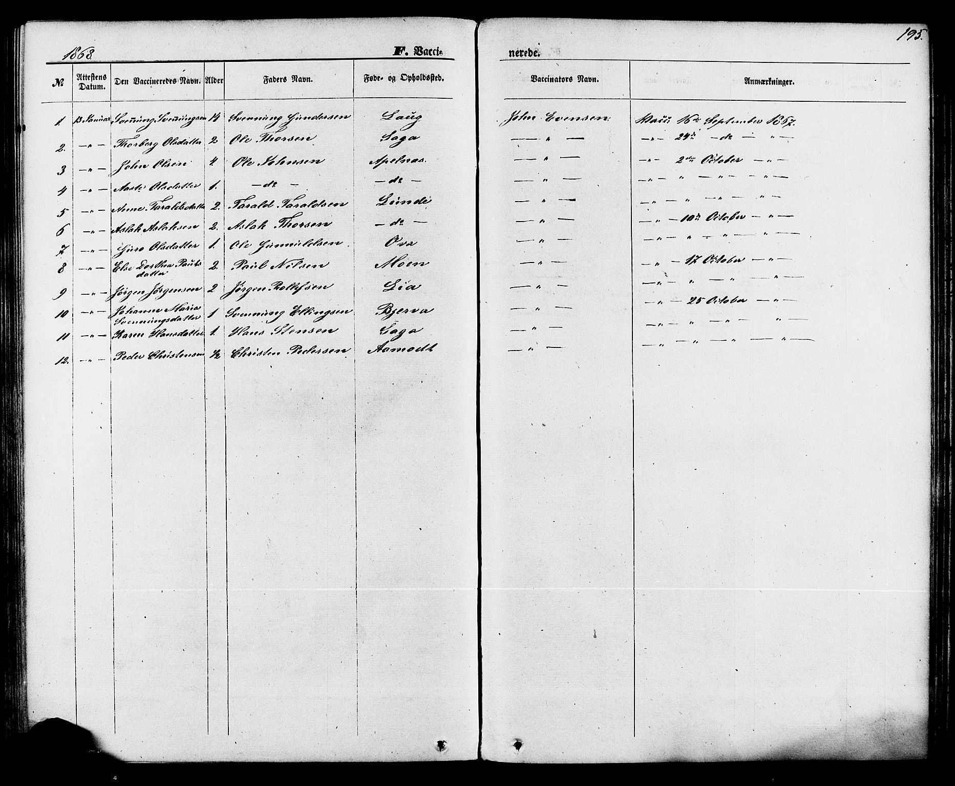 Lunde kirkebøker, SAKO/A-282/F/Fa/L0001: Parish register (official) no. I 1, 1866-1883, p. 195