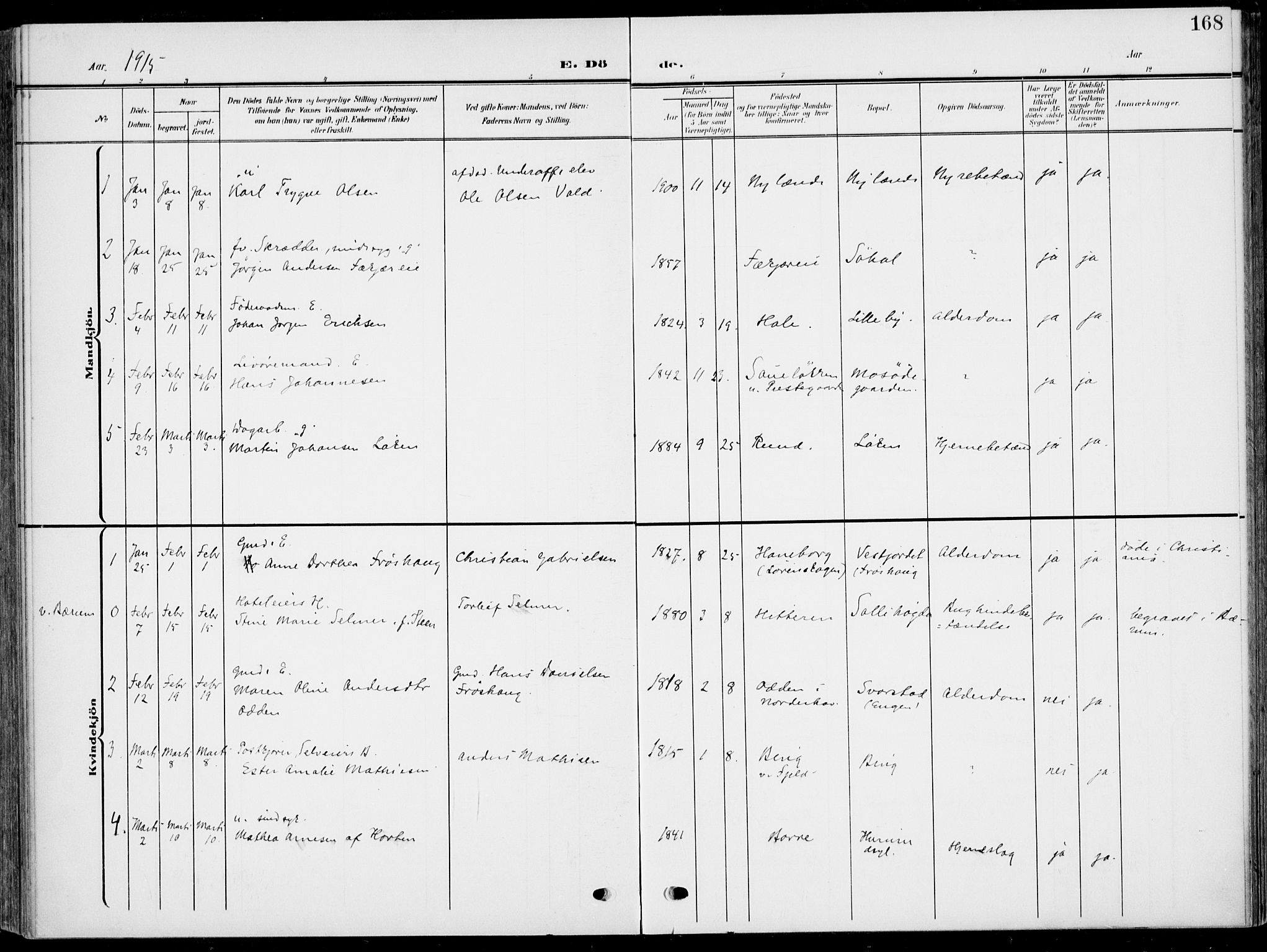 Hole kirkebøker, SAKO/A-228/F/Fa/L0010: Parish register (official) no. I 10, 1907-1917, p. 168