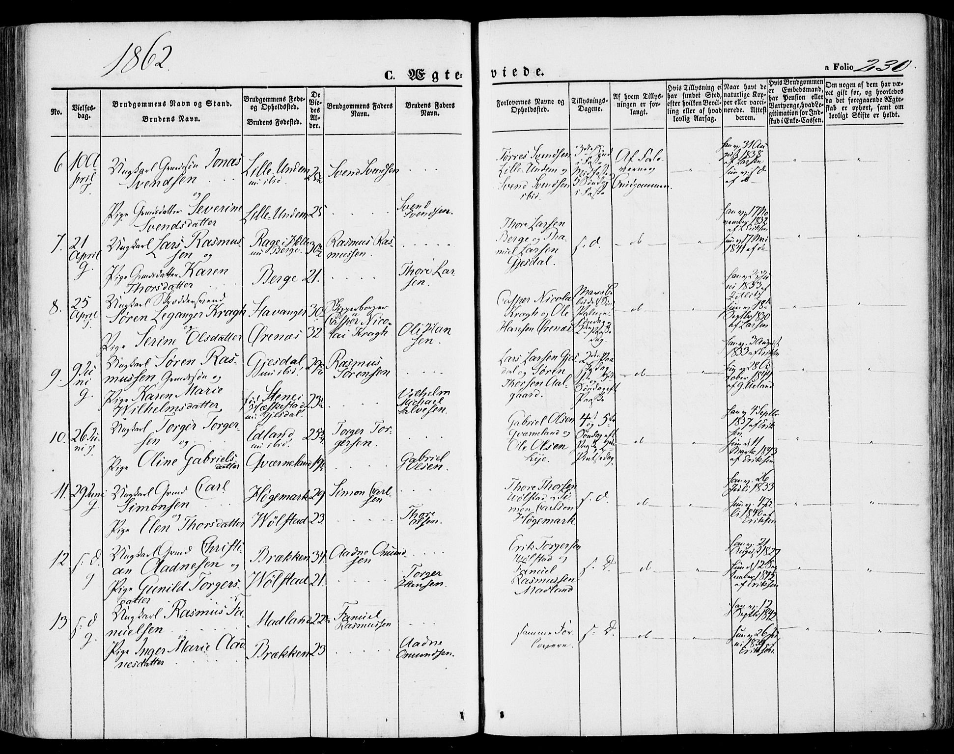 Lye sokneprestkontor, SAST/A-101794/001/30BA/L0007: Parish register (official) no. A 6, 1856-1871, p. 230