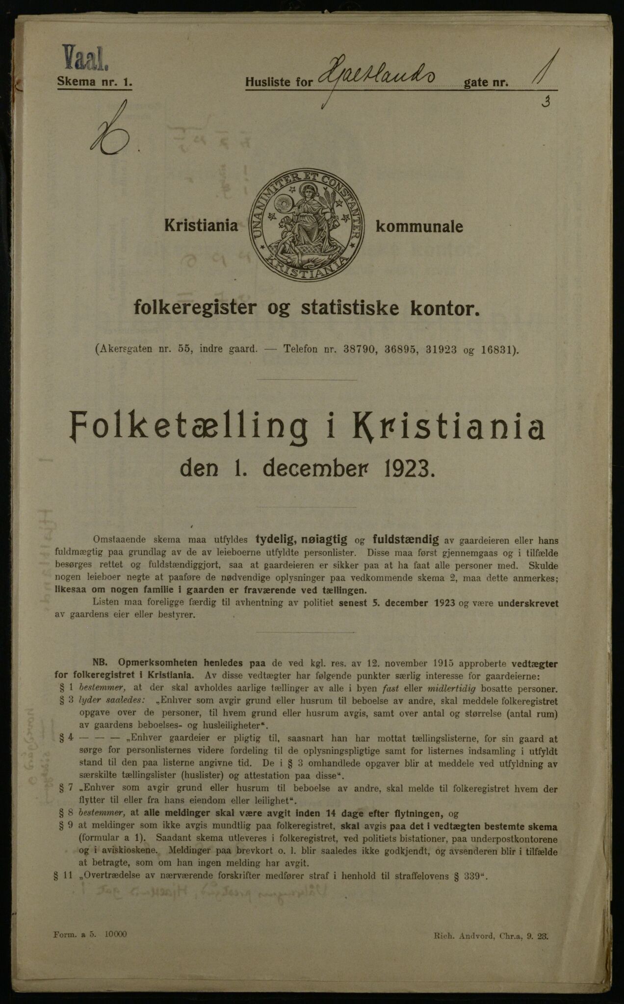 OBA, Municipal Census 1923 for Kristiania, 1923, p. 44955