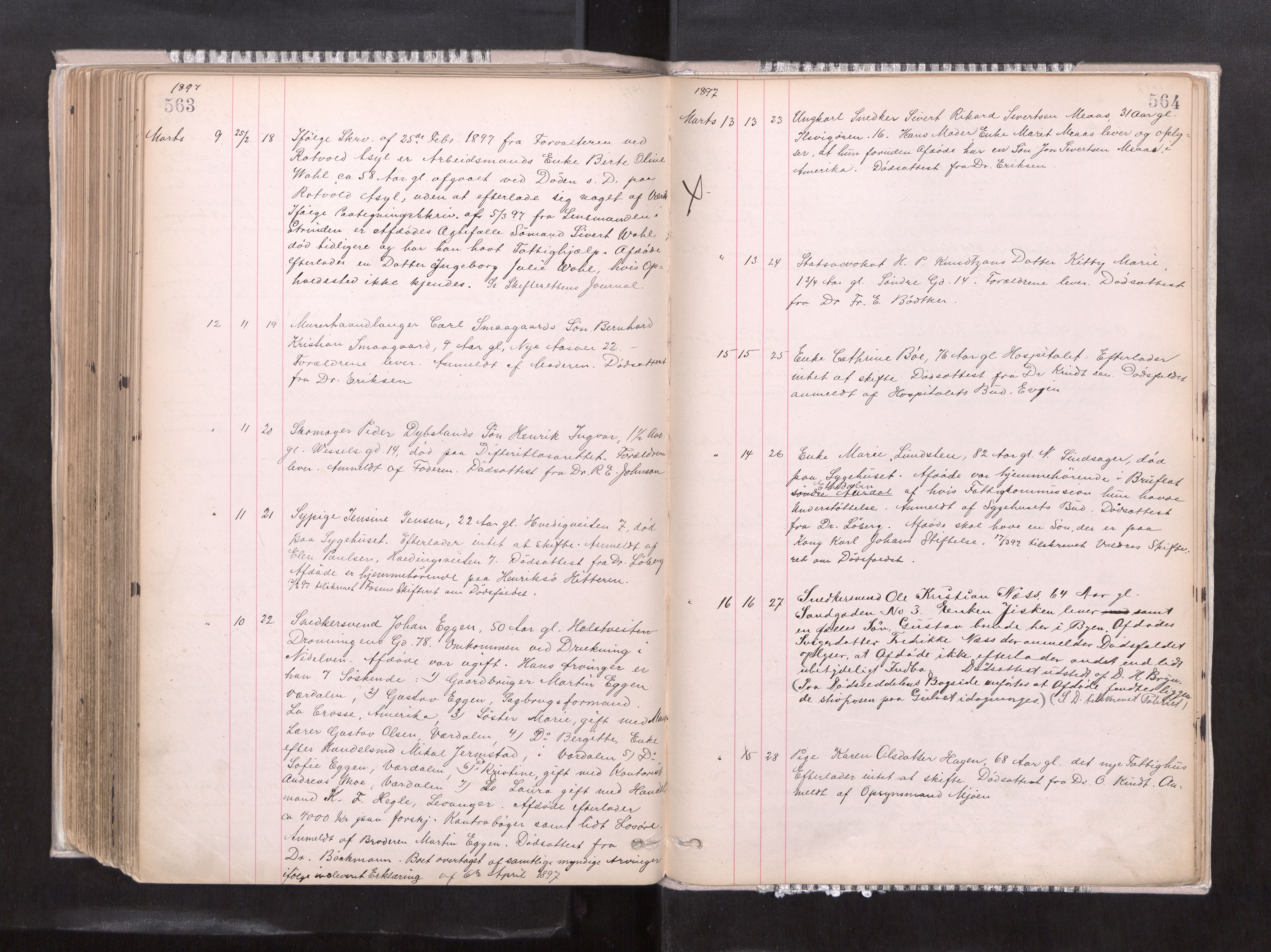 Trondheim byfogd, AV/SAT-A-0003/1/3/3L/L0004: Dødsanmeldelsesprotokoll, 1891-1897, p. 563-564