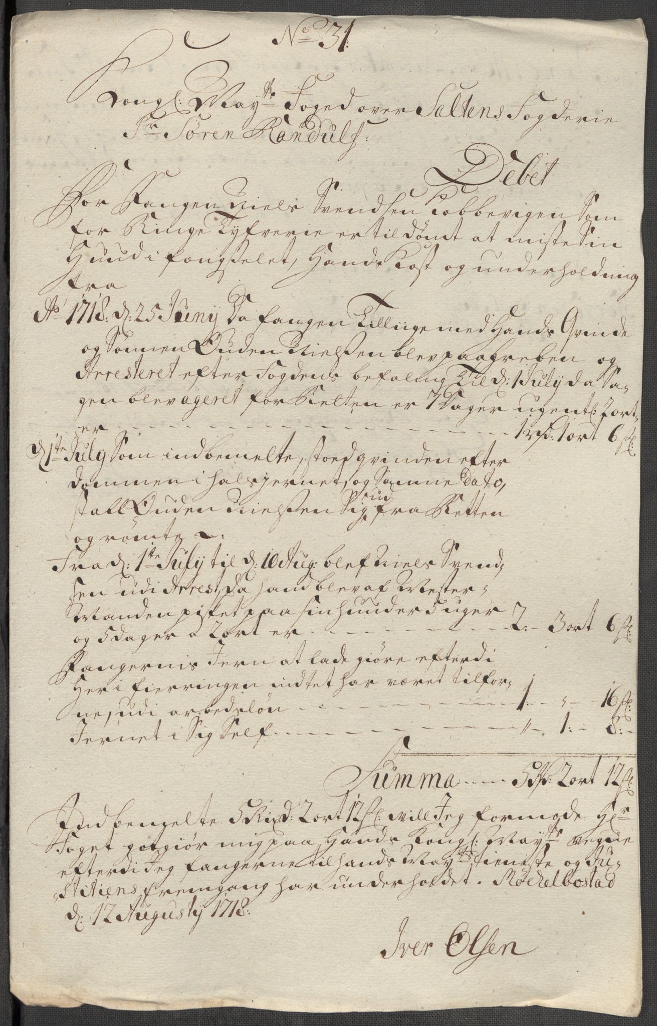 Rentekammeret inntil 1814, Reviderte regnskaper, Fogderegnskap, AV/RA-EA-4092/R66/L4588: Fogderegnskap Salten, 1718, p. 349