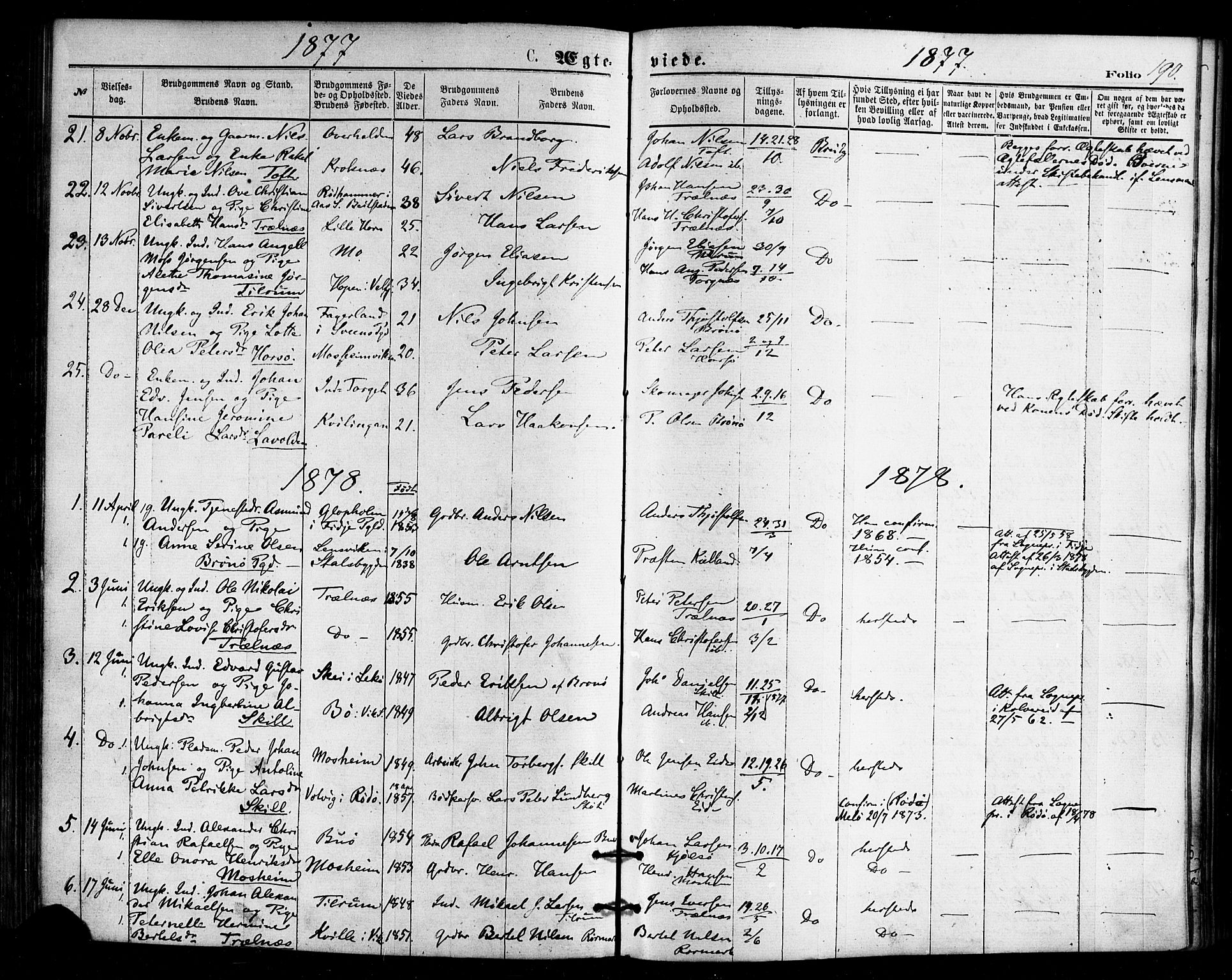 Ministerialprotokoller, klokkerbøker og fødselsregistre - Nordland, SAT/A-1459/813/L0199: Parish register (official) no. 813A09, 1875-1885, p. 190