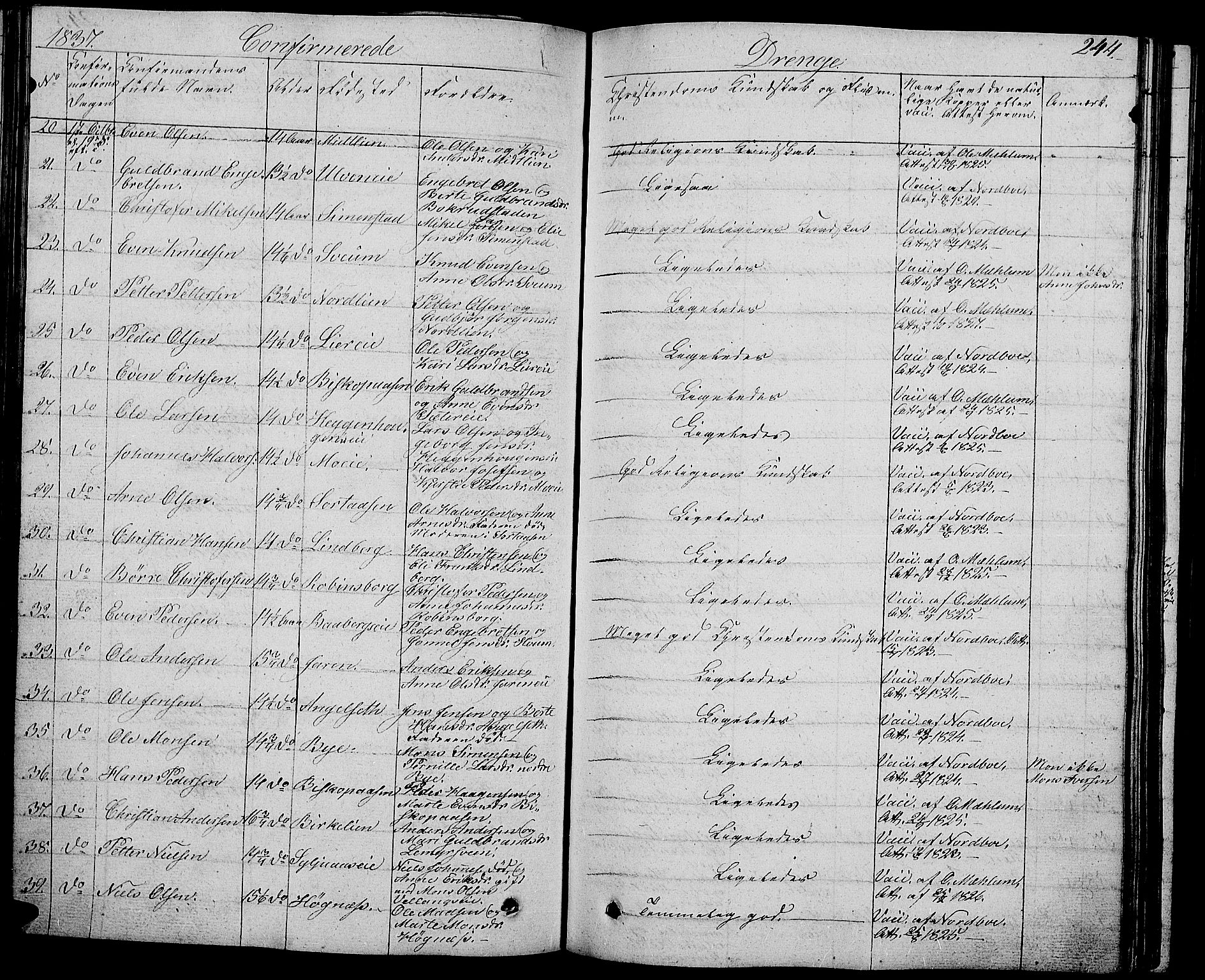 Ringsaker prestekontor, AV/SAH-PREST-014/L/La/L0004: Parish register (copy) no. 4, 1827-1838, p. 244