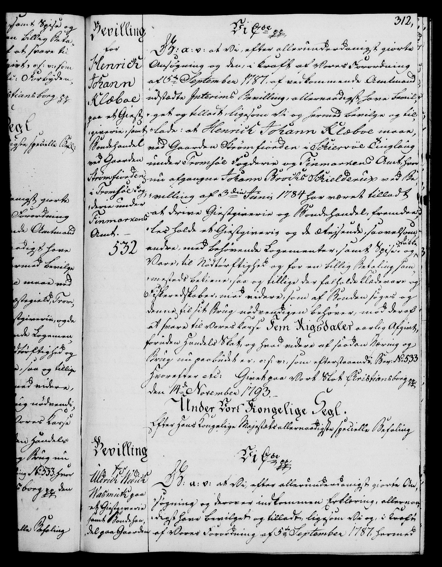 Rentekammeret, Kammerkanselliet, RA/EA-3111/G/Gg/Gga/L0015: Norsk ekspedisjonsprotokoll med register (merket RK 53.15), 1790-1791, p. 312